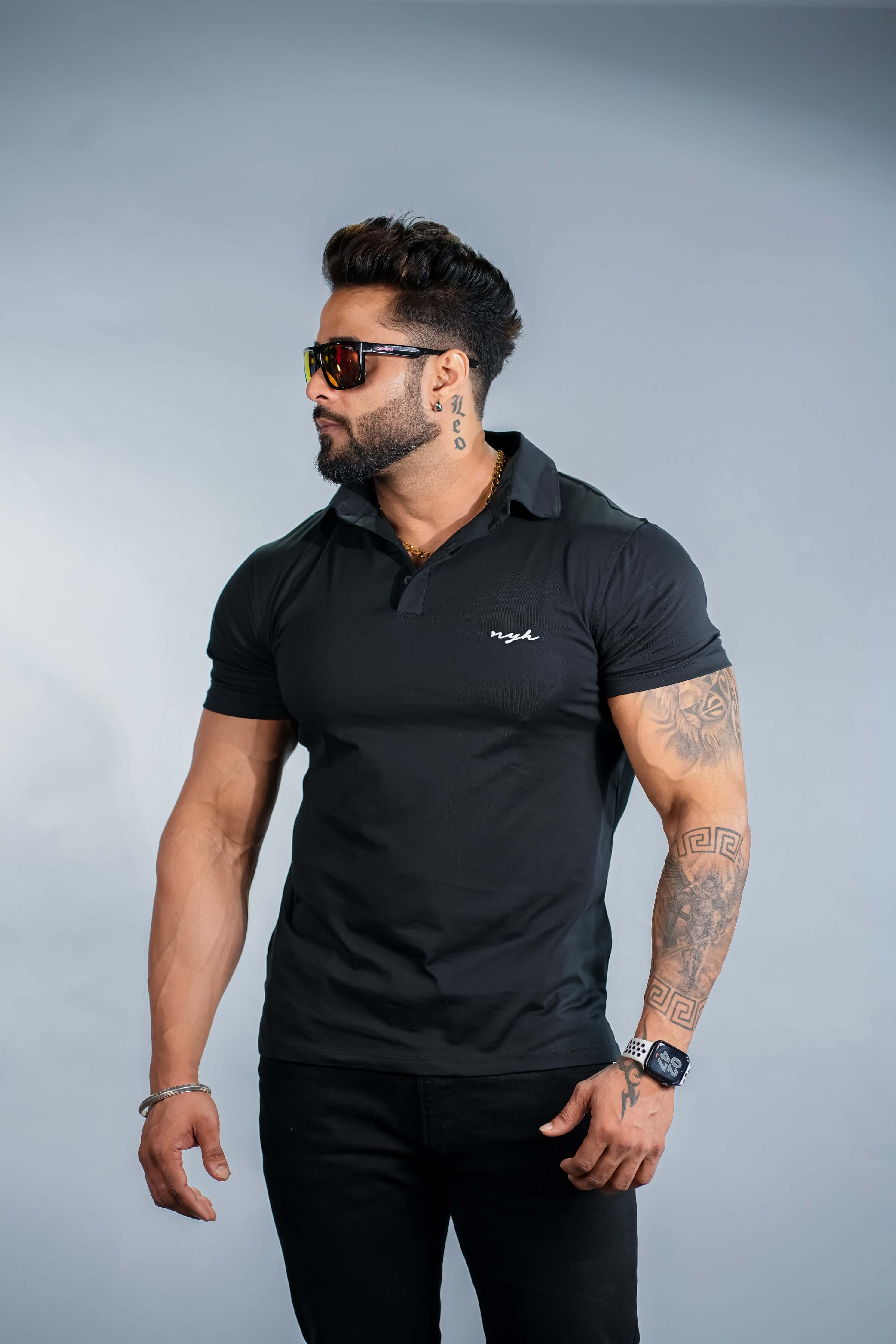 Black Solid Slim Fit Polo T-Shirt