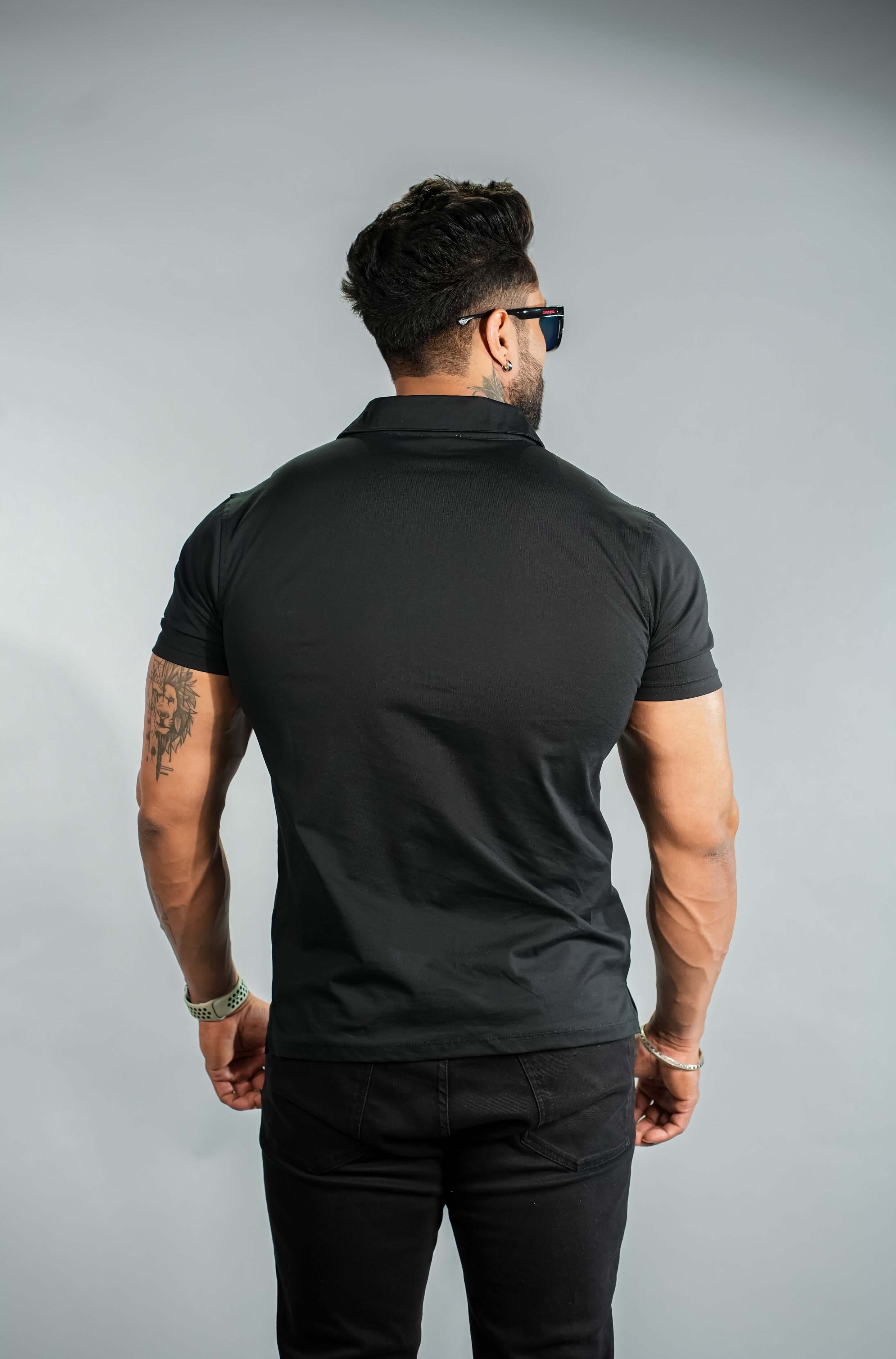 Black Solid Slim Fit Polo T-Shirt