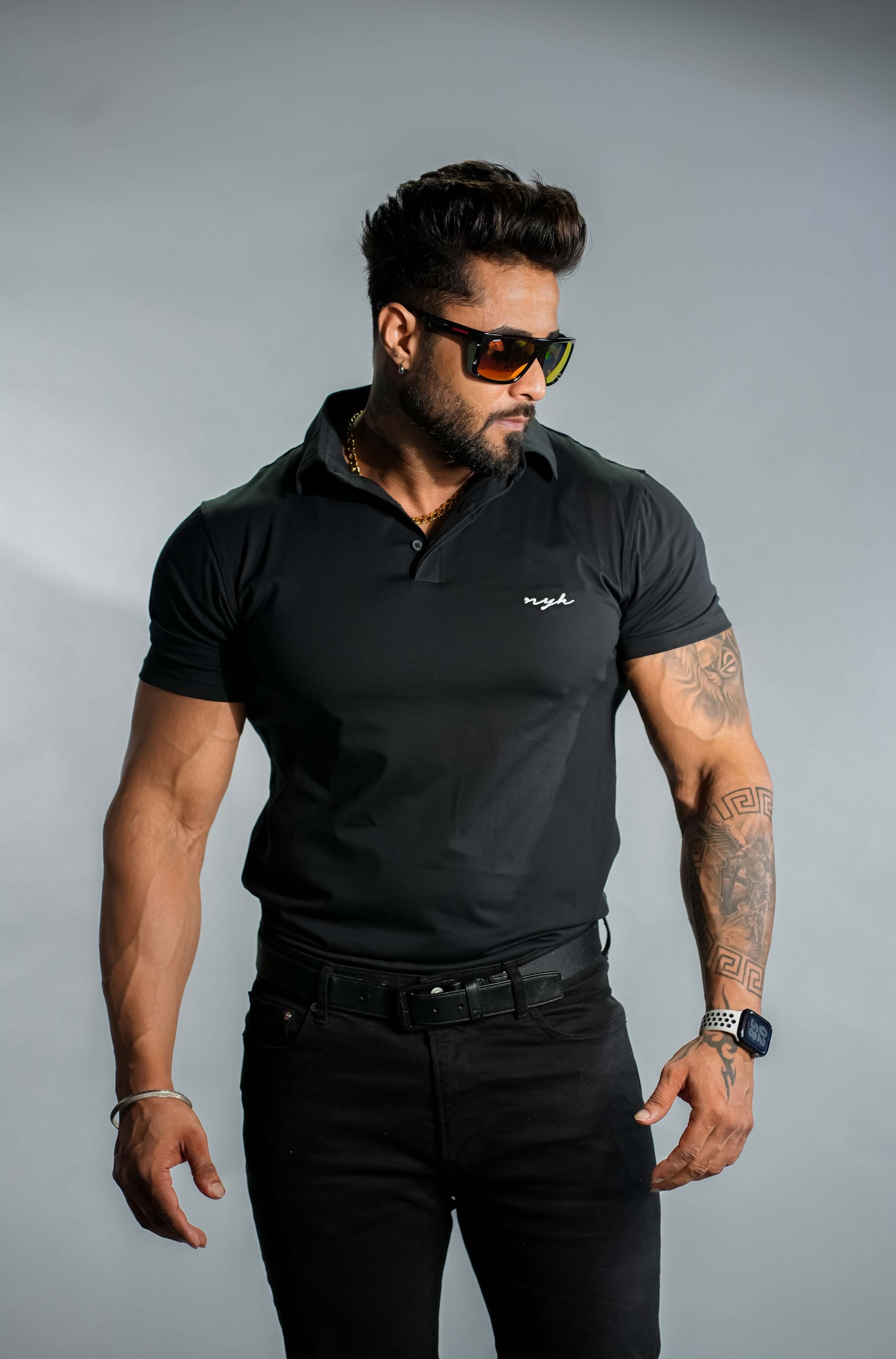 Black Solid Slim Fit Polo T-Shirt