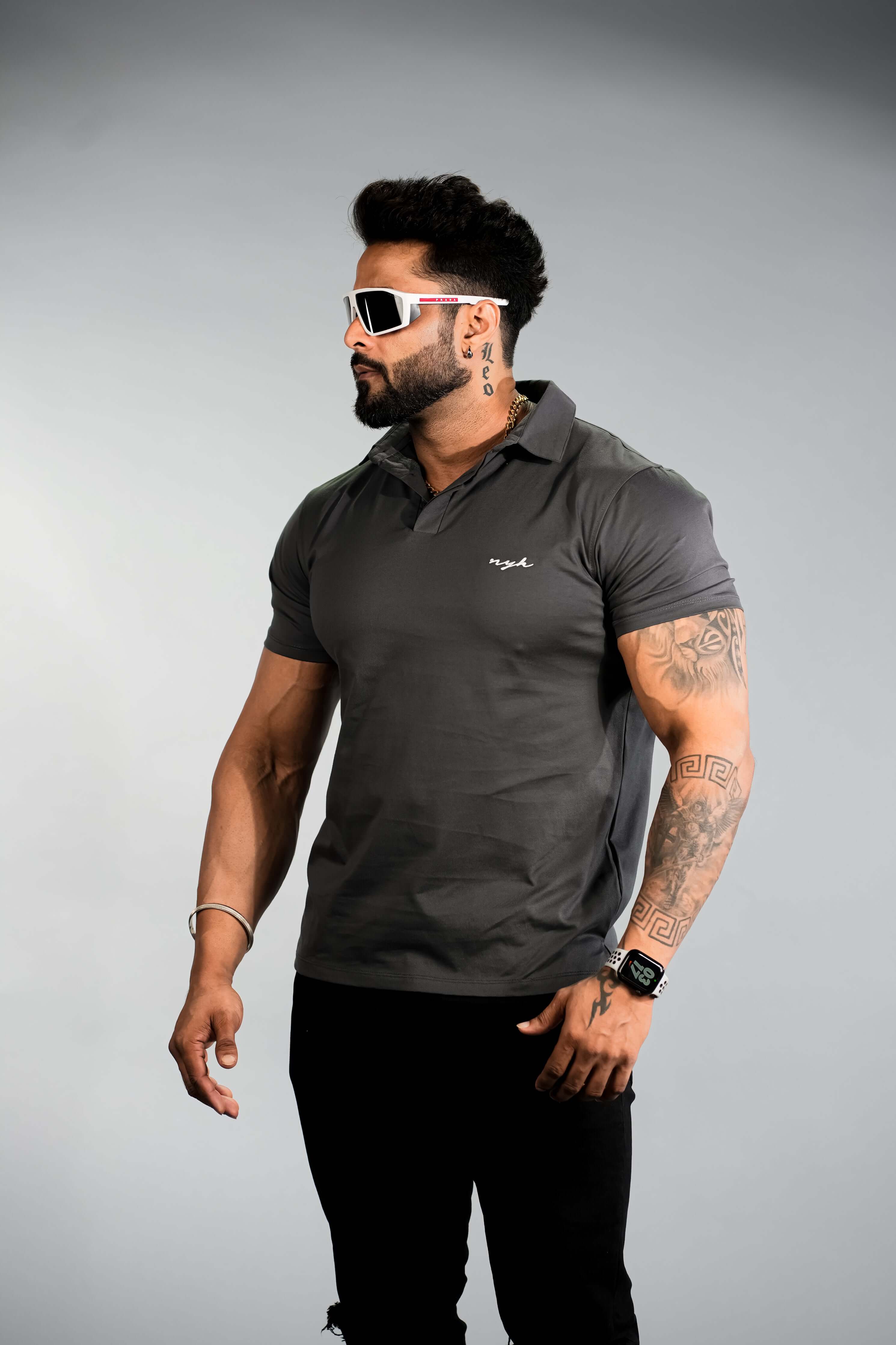 Grey Solid Slim Fit Polo T-Shirt