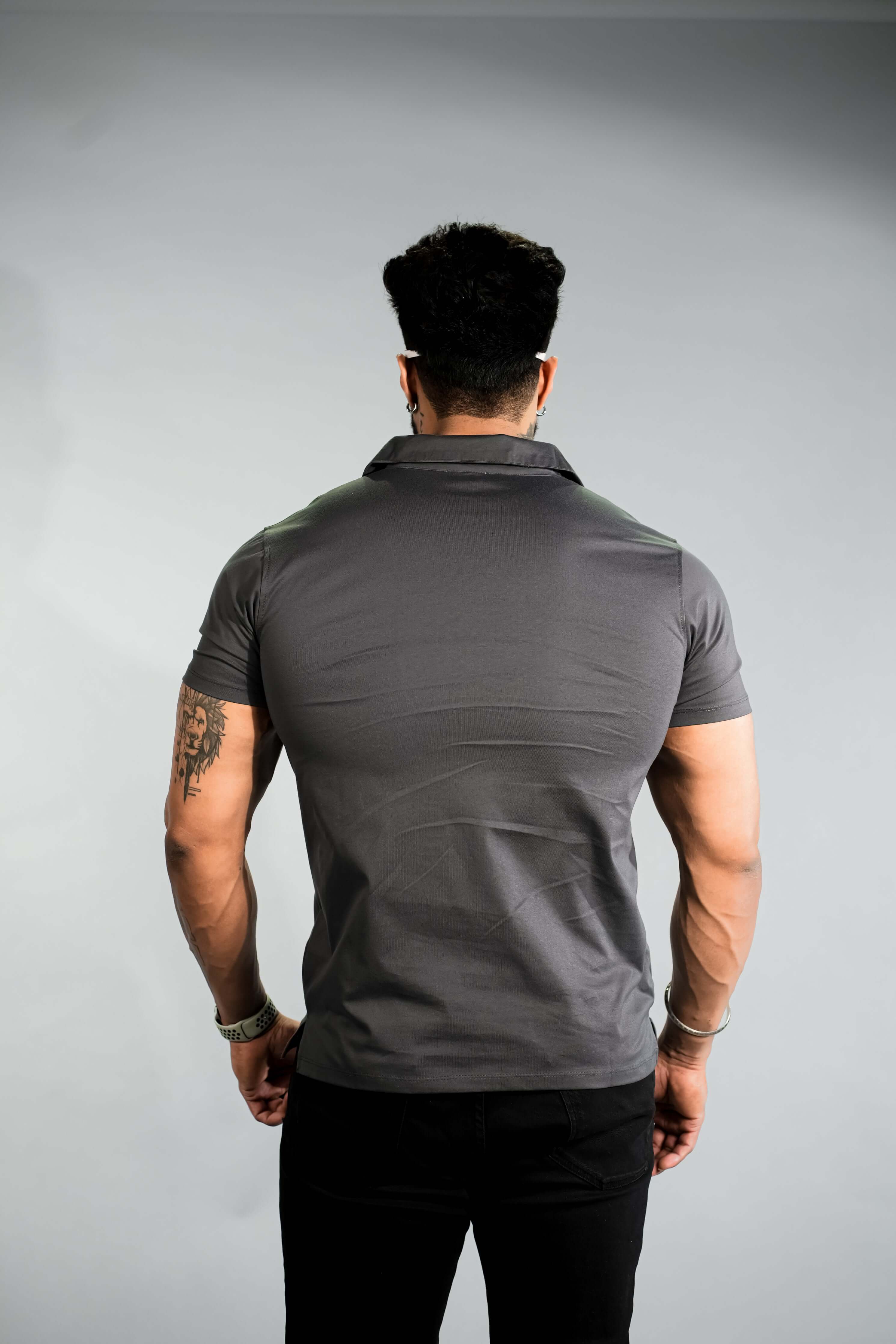Grey Solid Slim Fit Polo T-Shirt