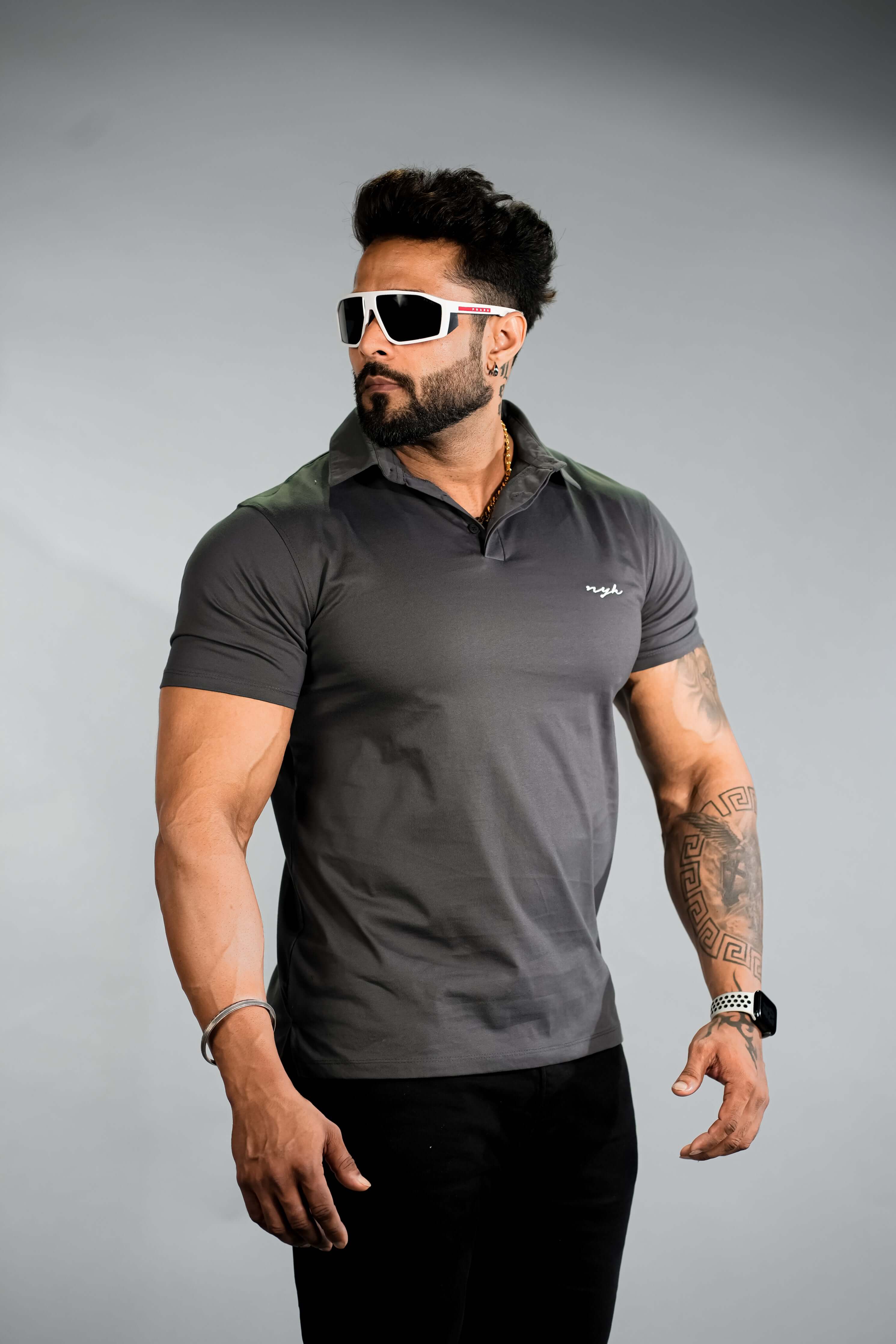 Grey Solid Slim Fit Polo T-Shirt