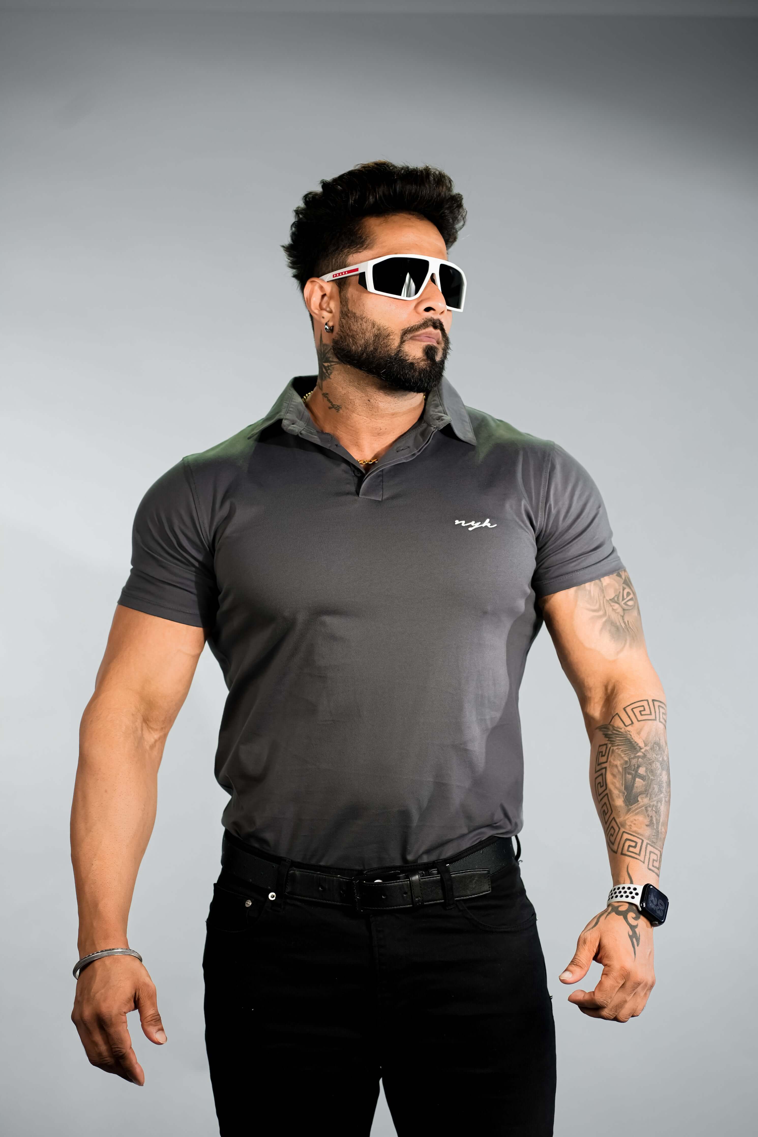 Grey Solid Slim Fit Polo T-Shirt