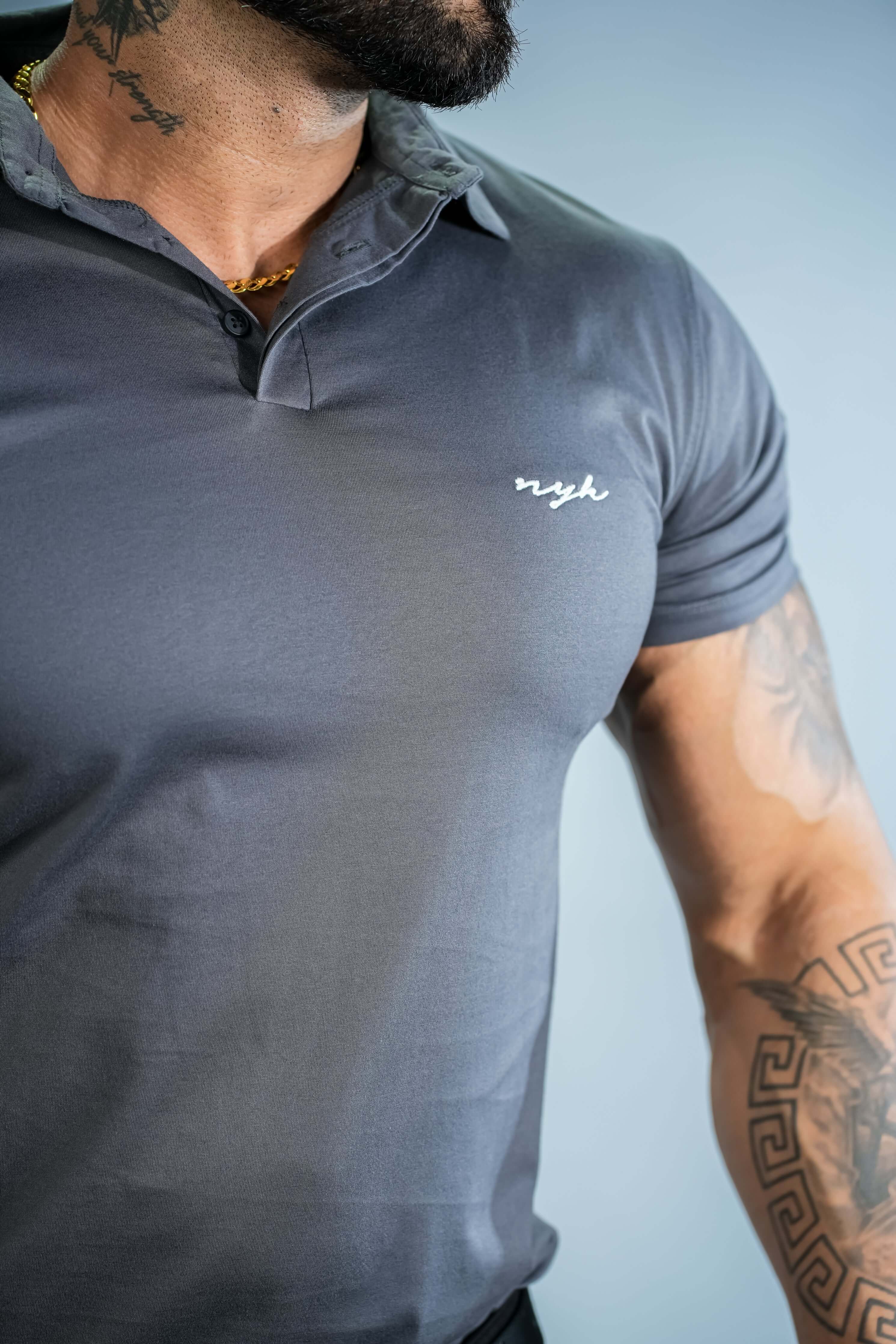 Grey Solid Slim Fit Polo T-Shirt