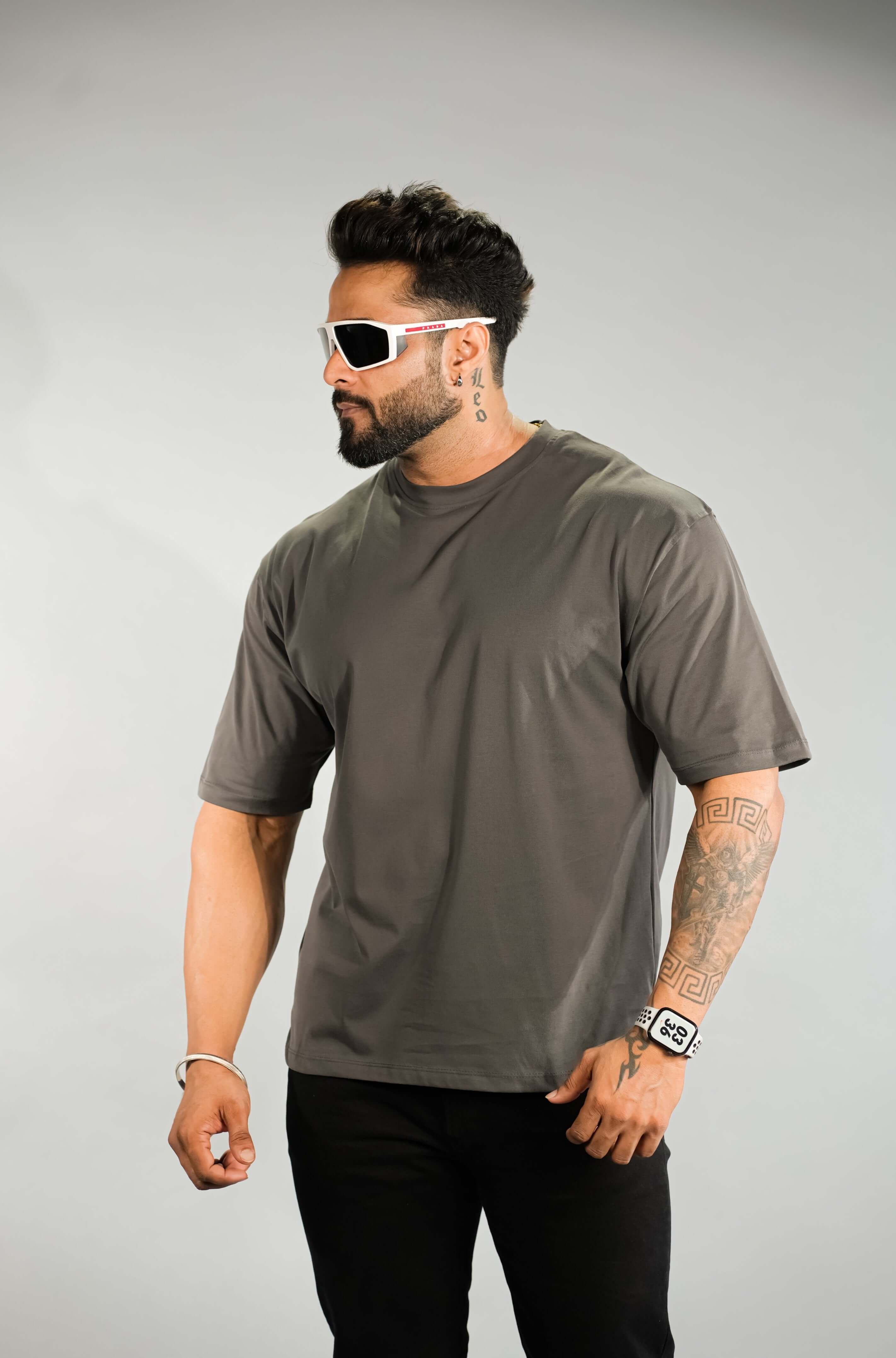 Grey Printed Oversized Fit T-Shirt