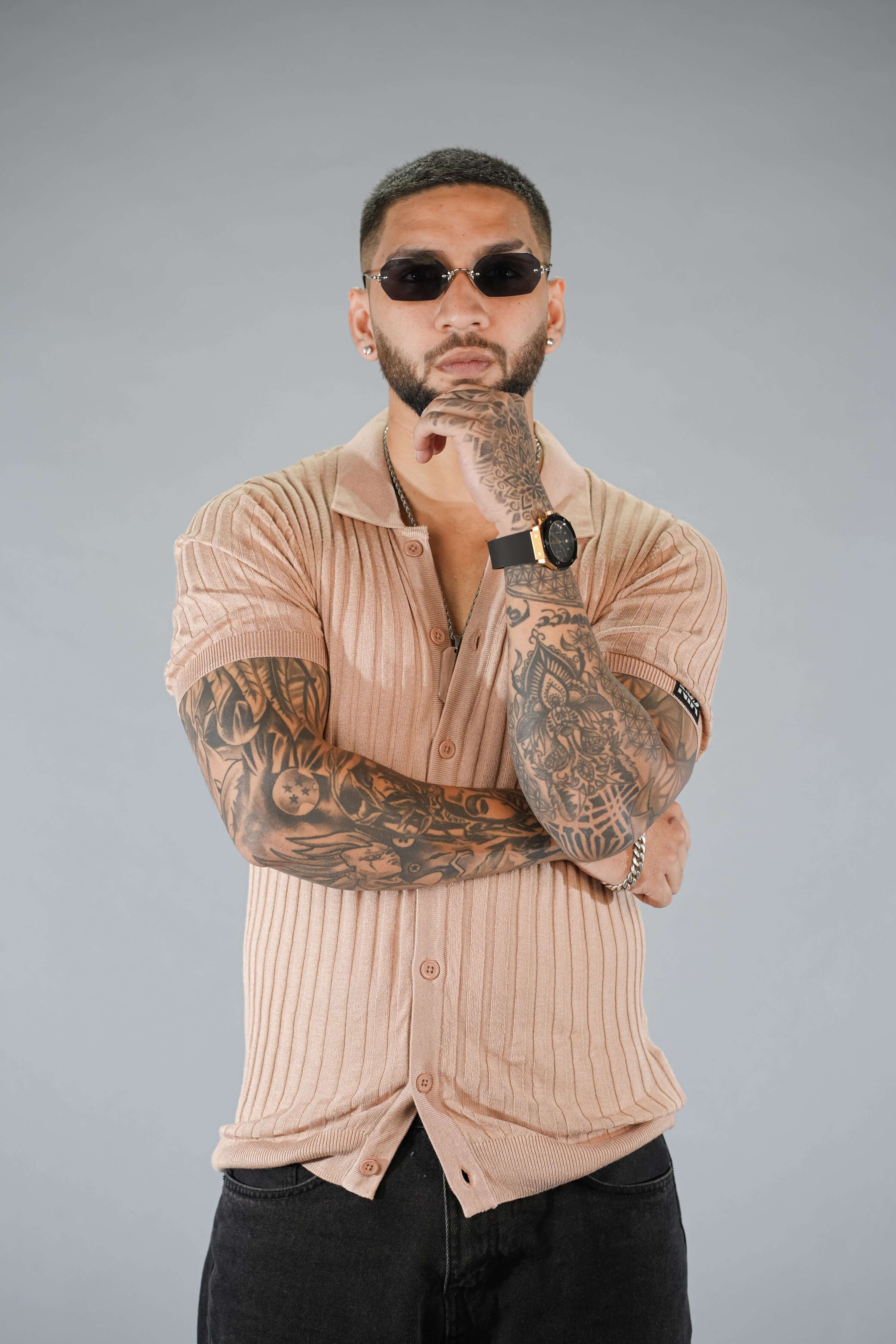 Beige Textured Comfortable Fit Polo T-Shirt