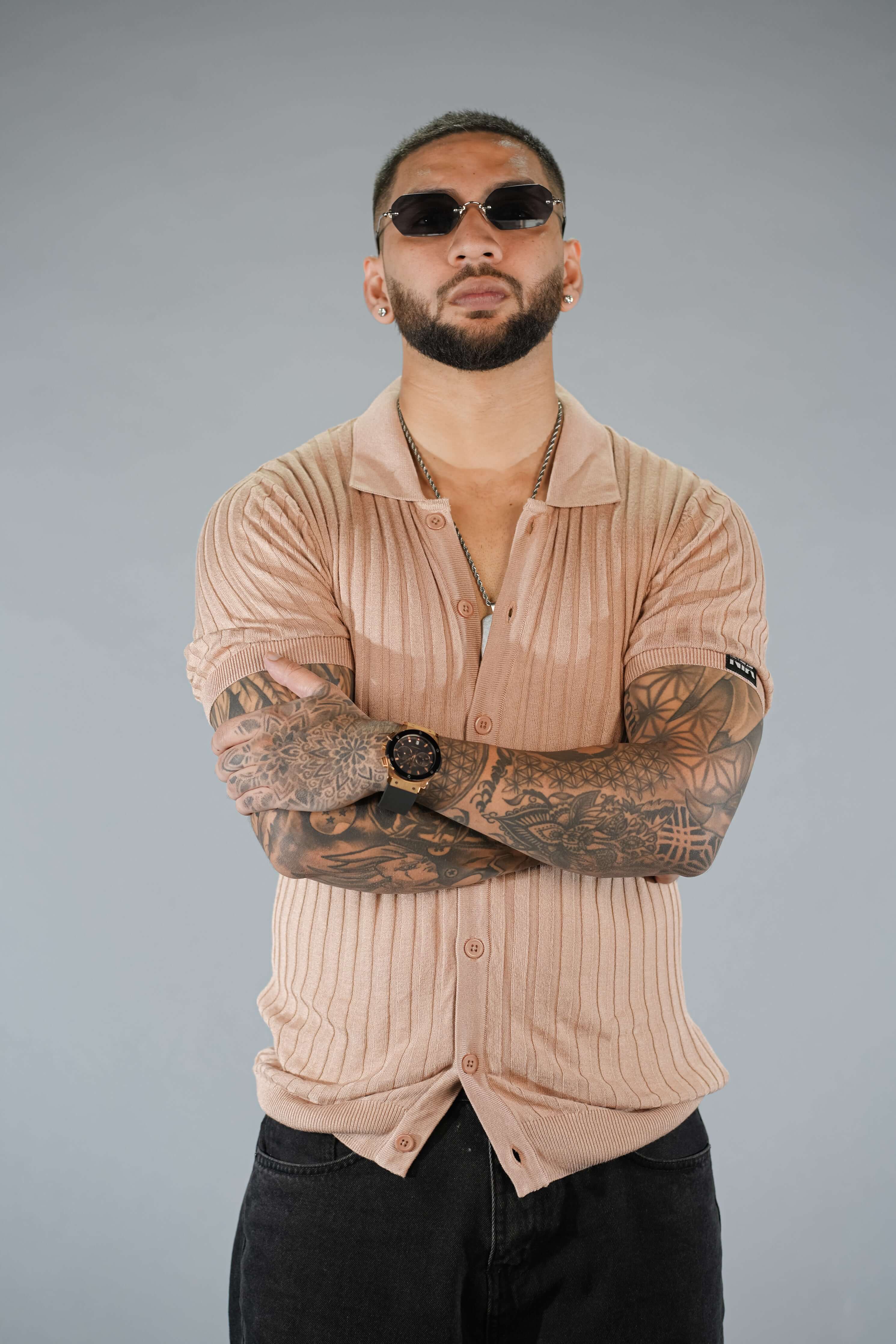 Beige Textured Comfortable Fit Polo T-Shirt