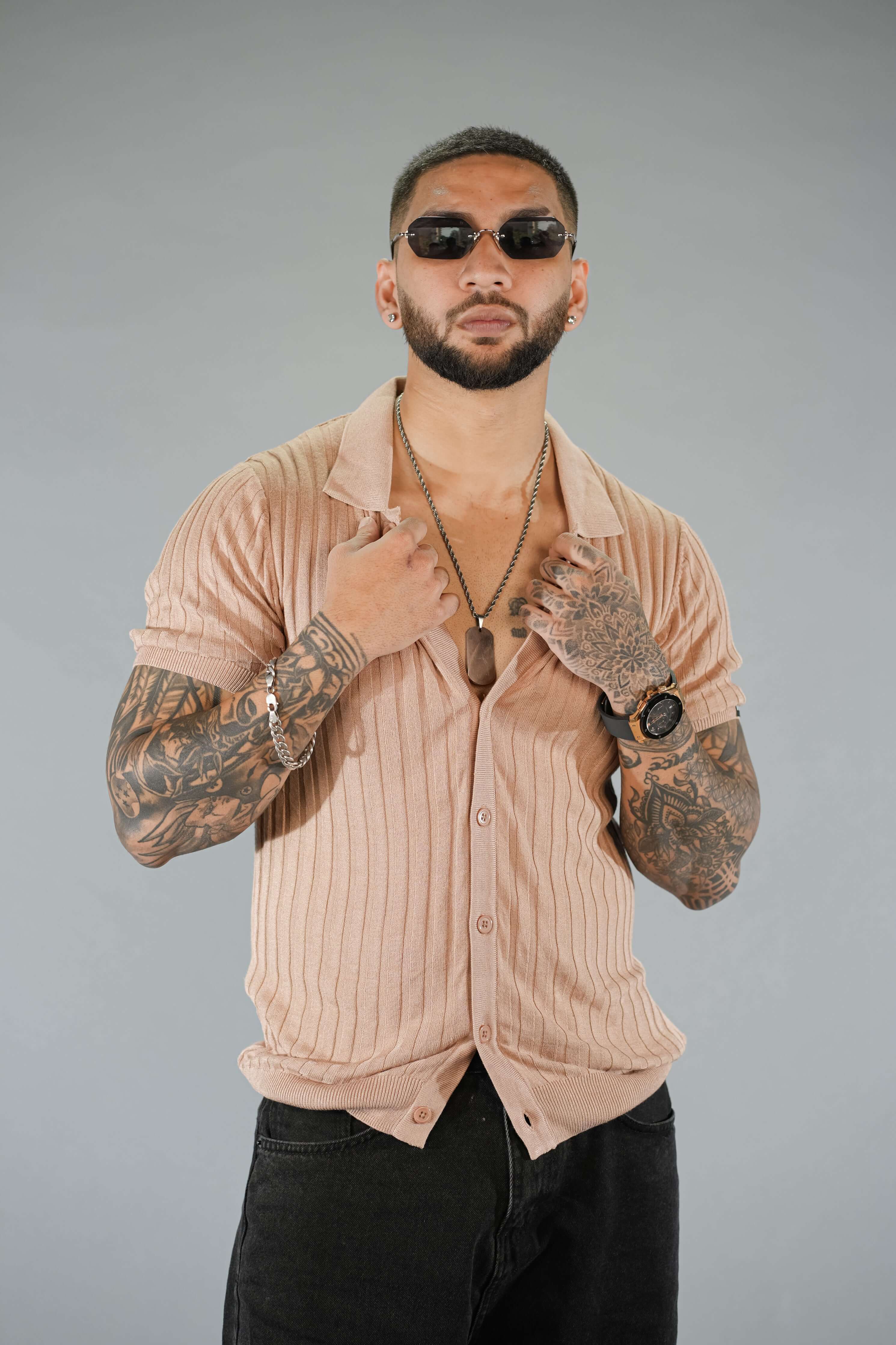 Beige Textured Comfortable Fit Polo T-Shirt