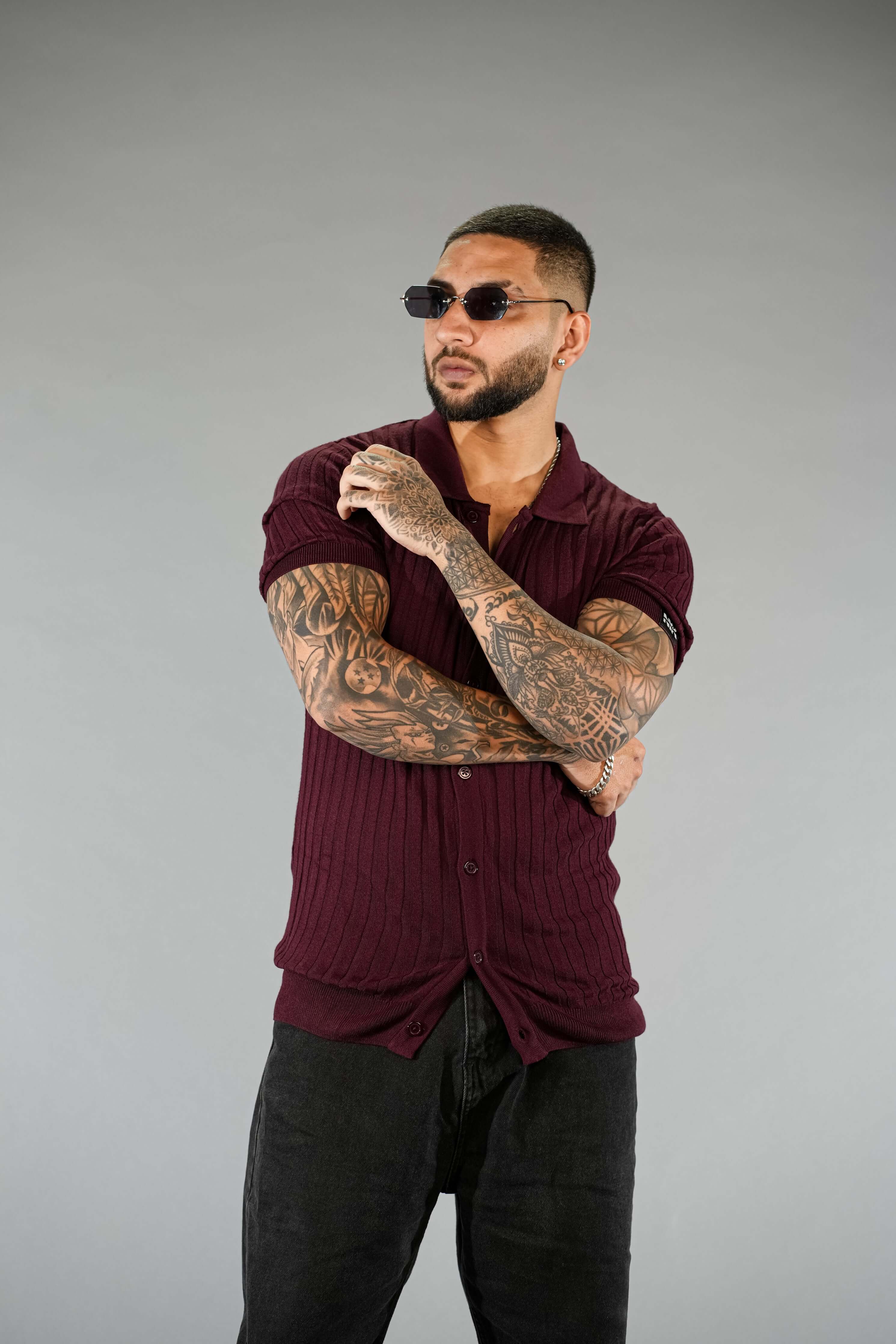 Wine Textured Comfortable Fit Polo T-Shirt