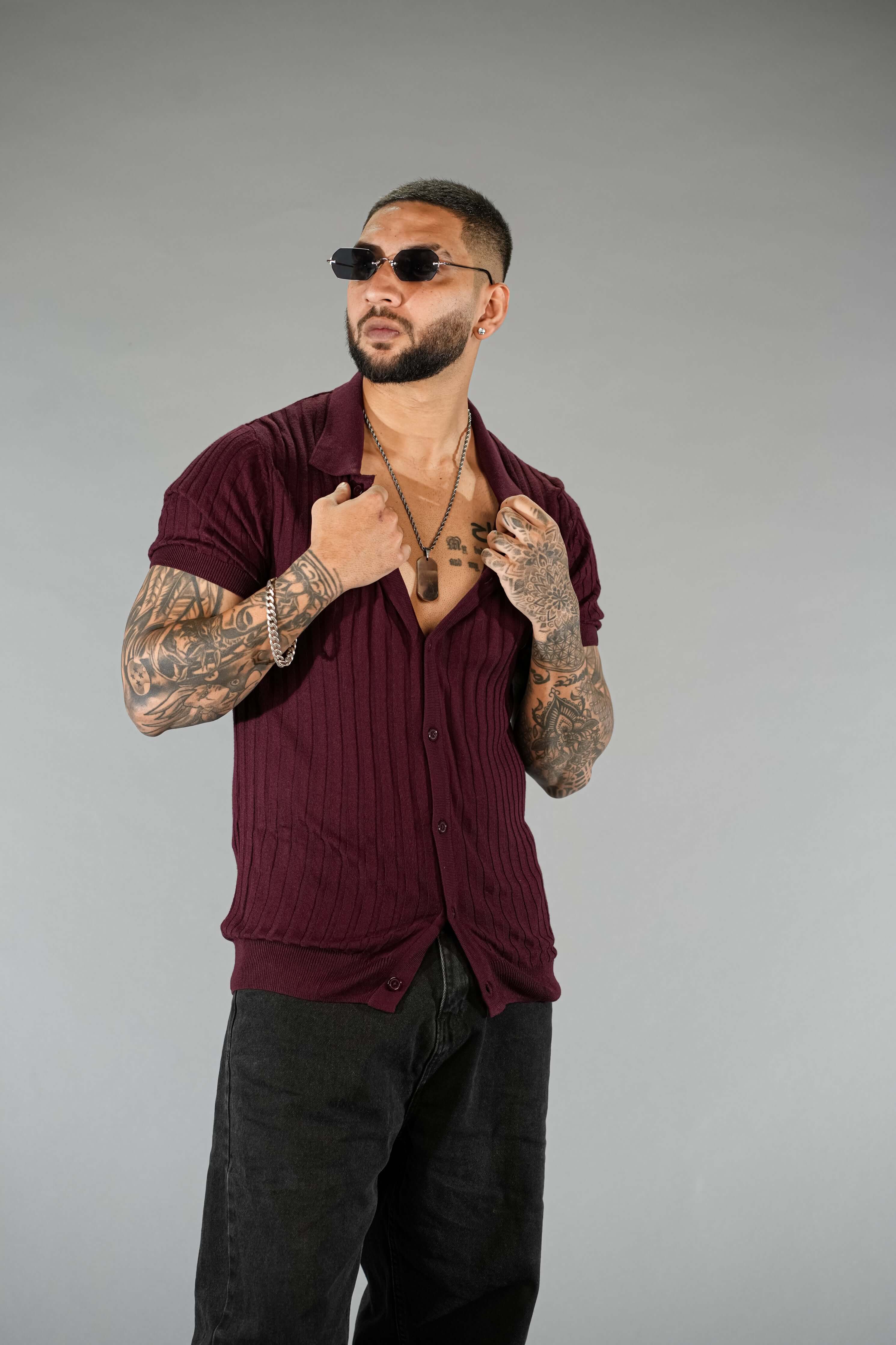 Wine Textured Comfortable Fit Polo T-Shirt