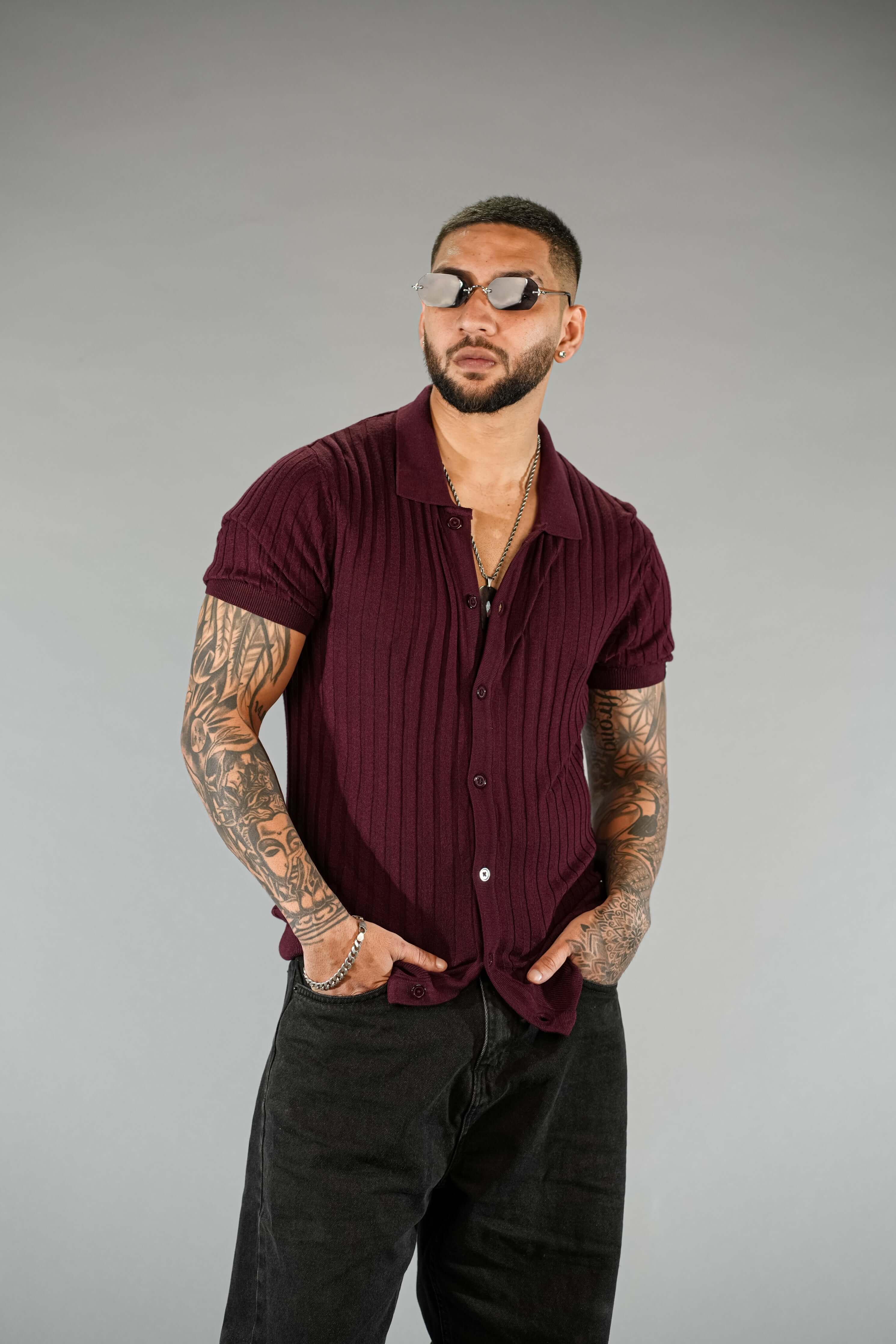 Wine Textured Comfortable Fit Polo T-Shirt