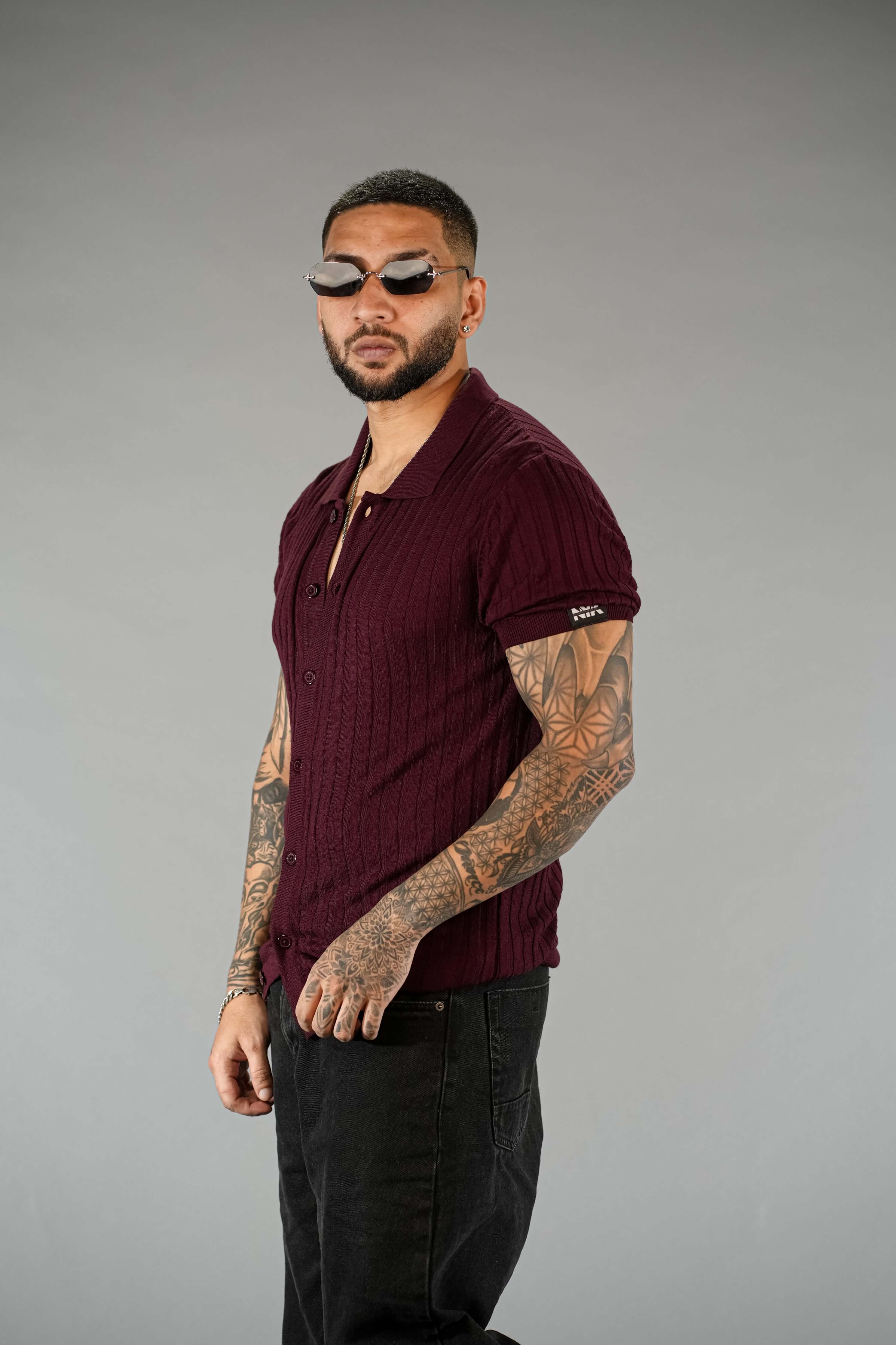 Wine Textured Comfortable Fit Polo T-Shirt