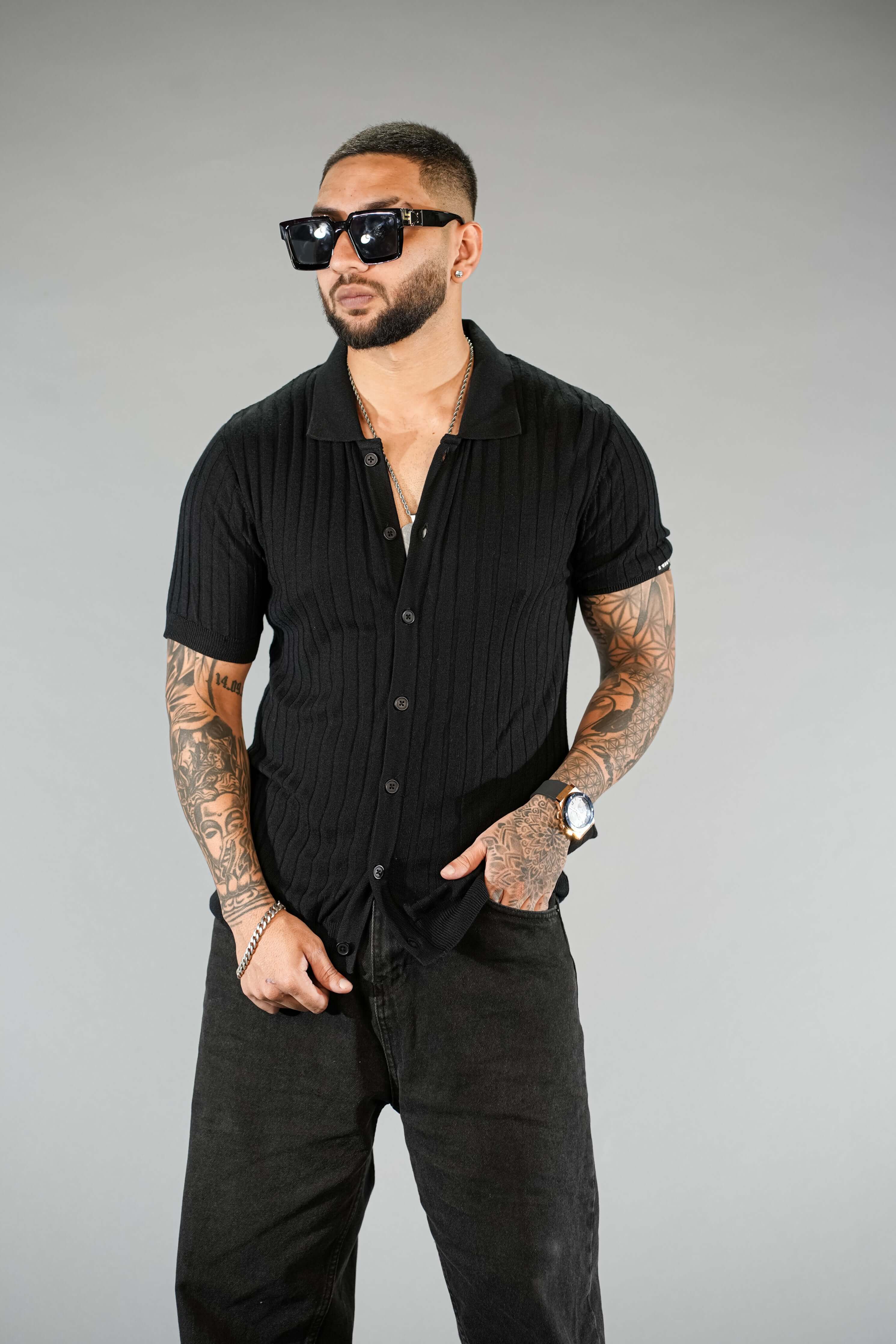 Black Textured Comfortable Fit Polo T-Shirt