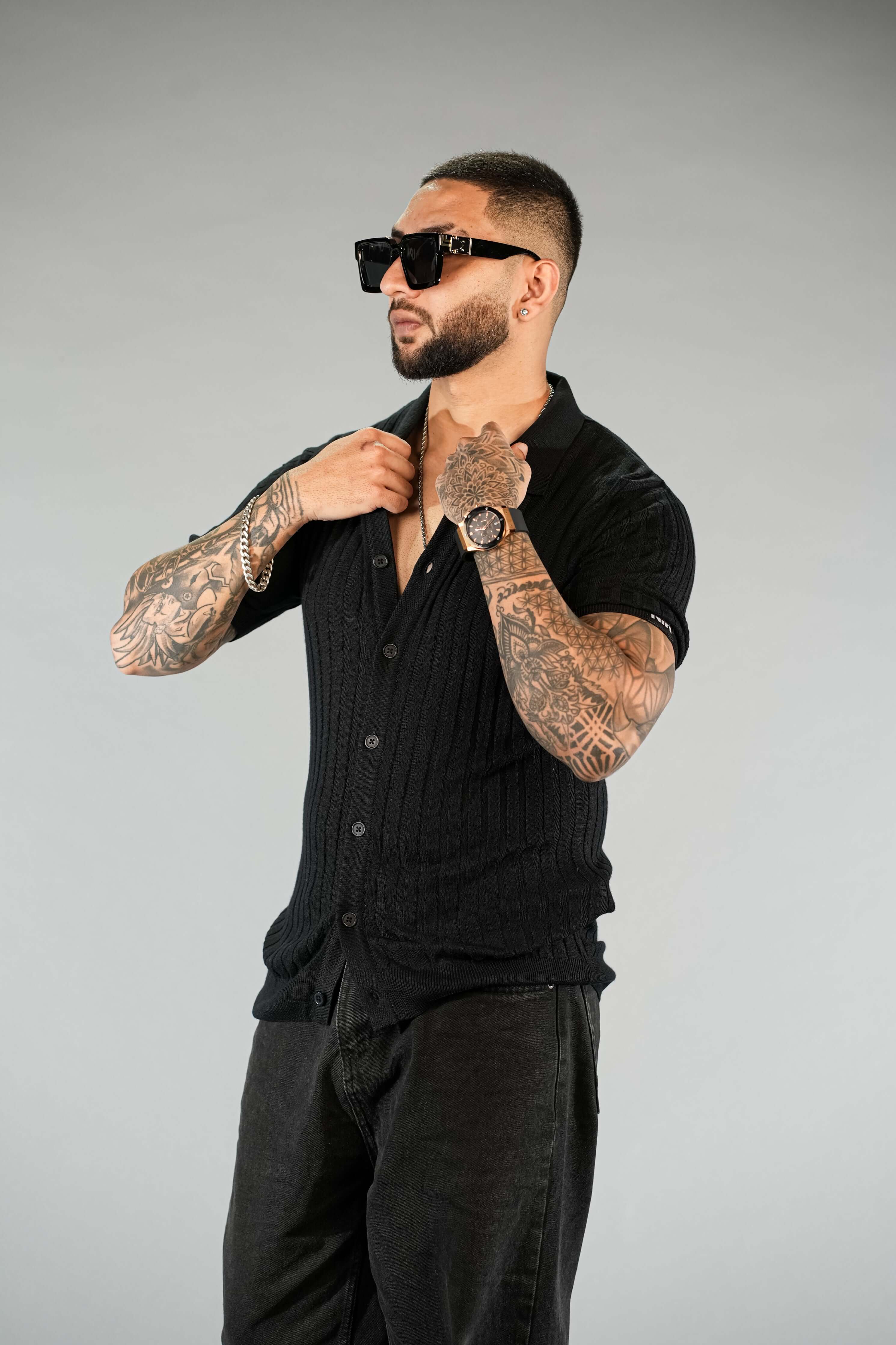 Black Textured Comfortable Fit Polo T-Shirt