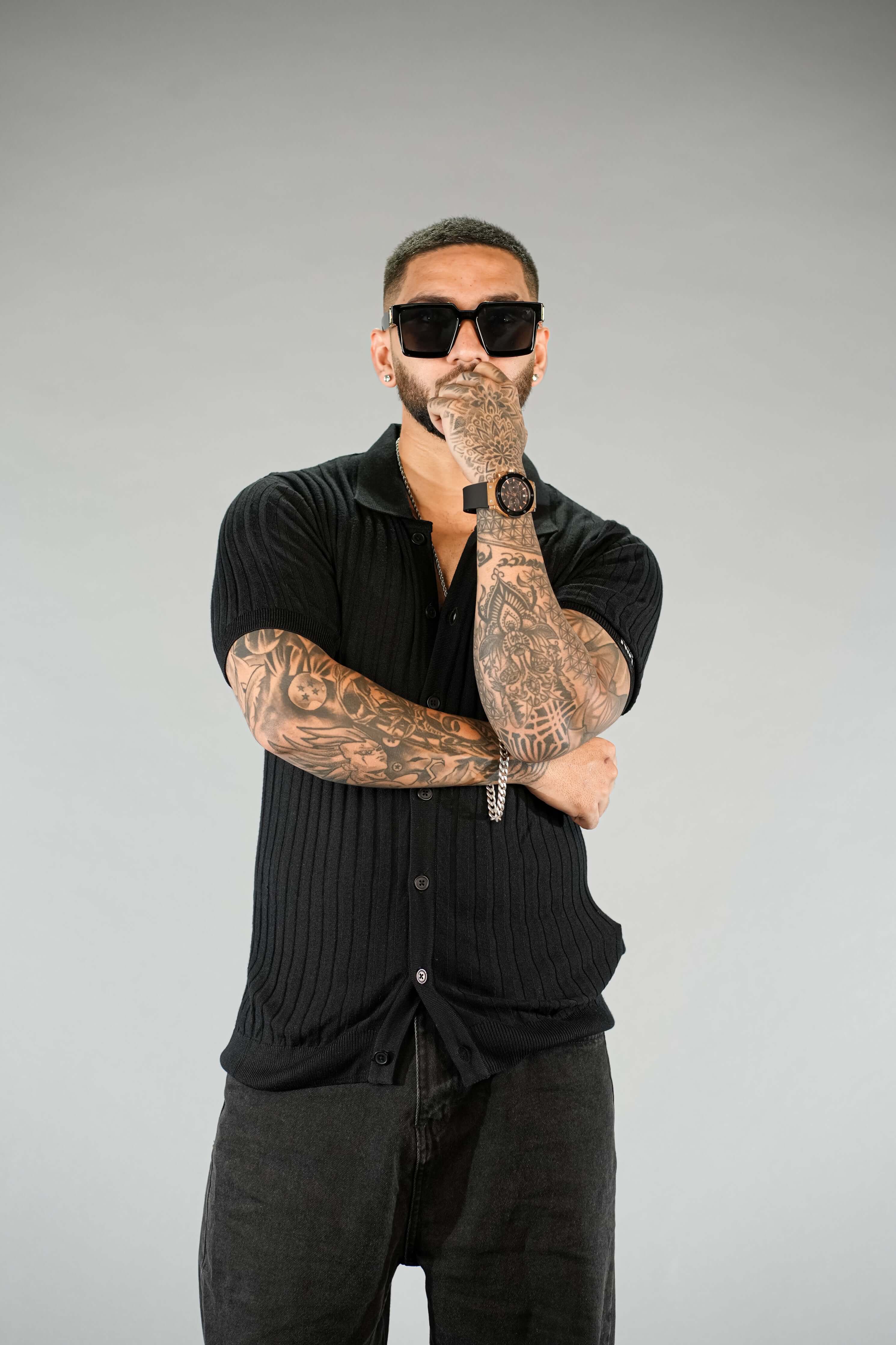 Black Textured Comfortable Fit Polo T-Shirt