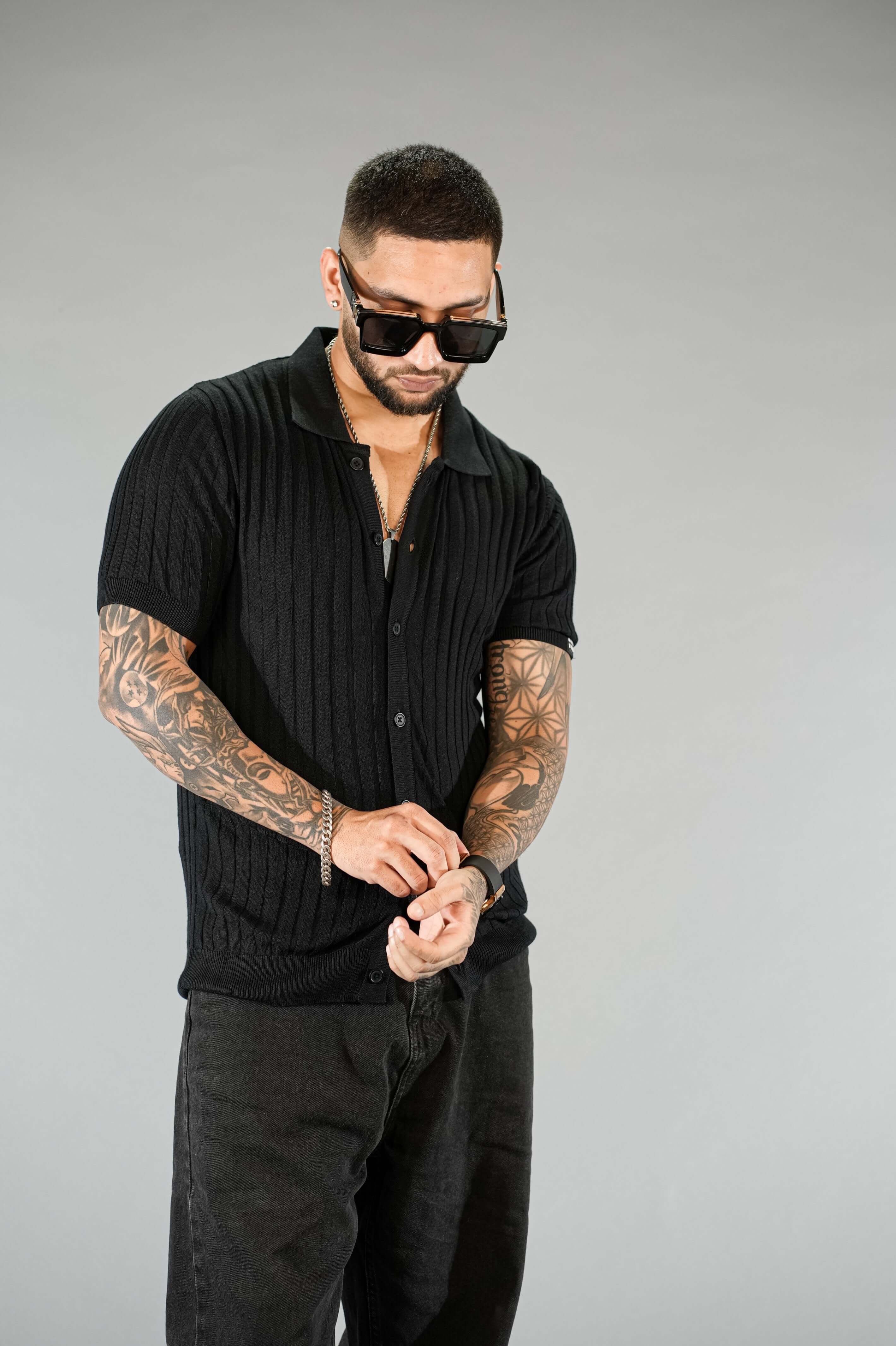 Black Textured Comfortable Fit Polo T-Shirt