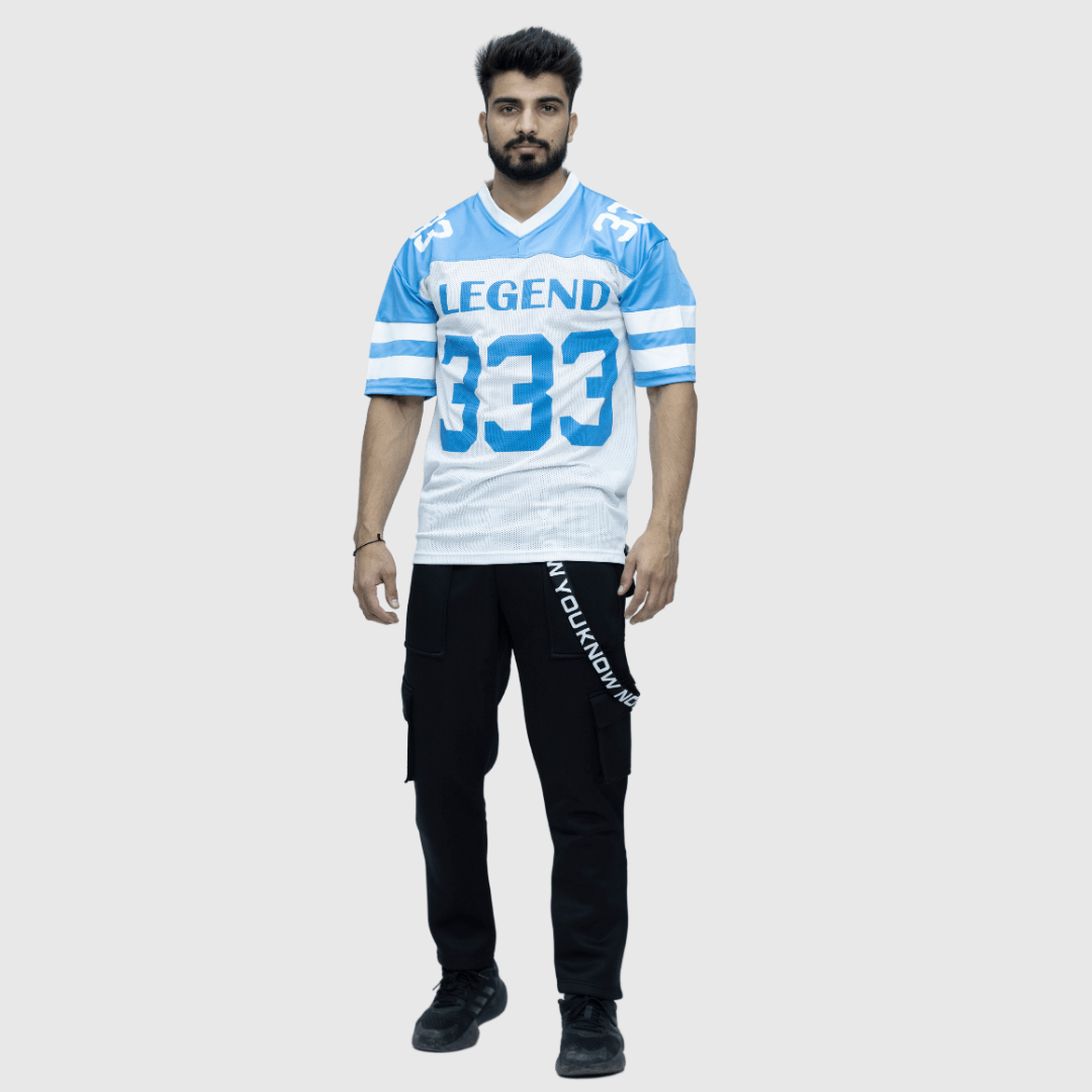Blue Printed Oversized Fit Sports T-Shirt