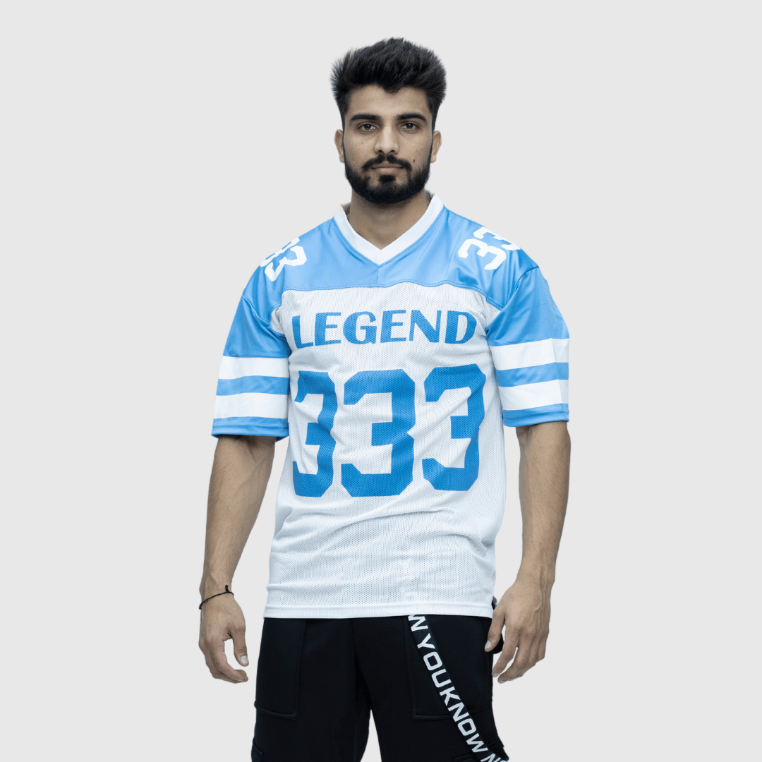 Blue Printed Oversized Fit Sports T-Shirt