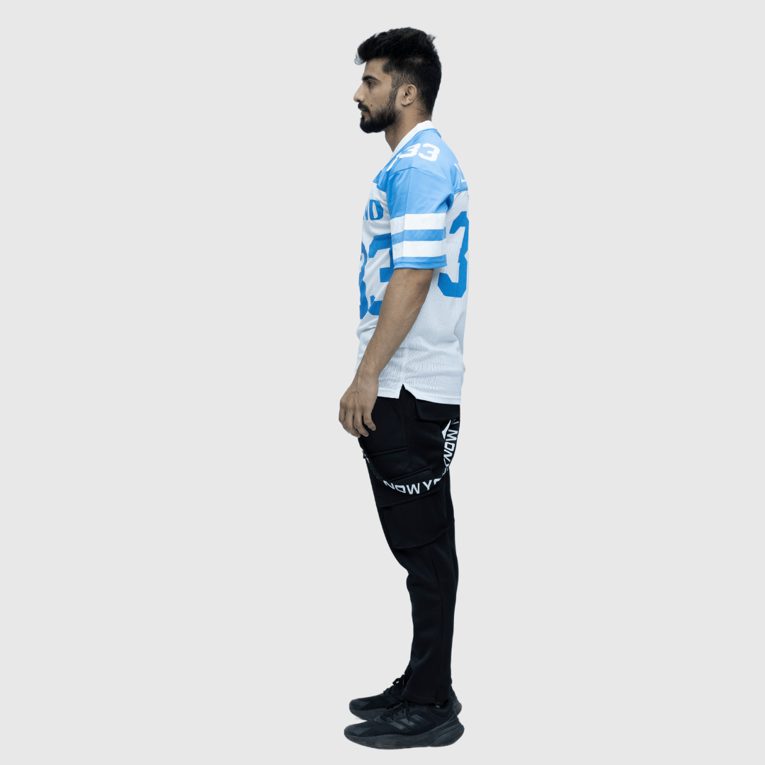 Blue Printed Oversized Fit Sports T-Shirt