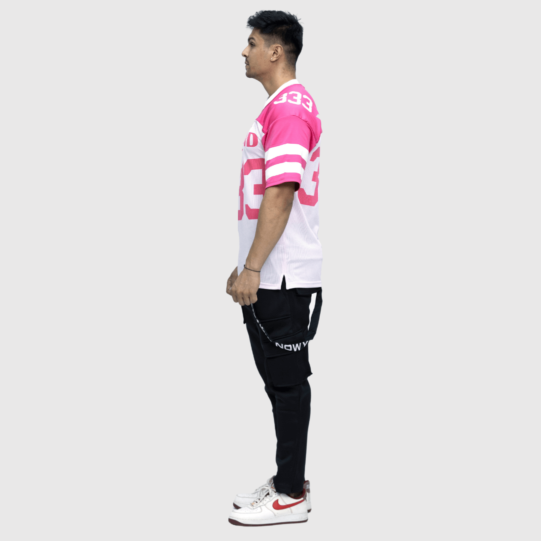 Pink Printed Oversized Fit Sports T-Shirt