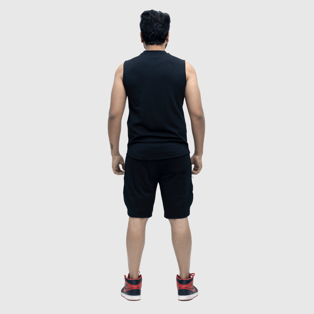 Black Textured Comfortable Fit Sleeveless Vest