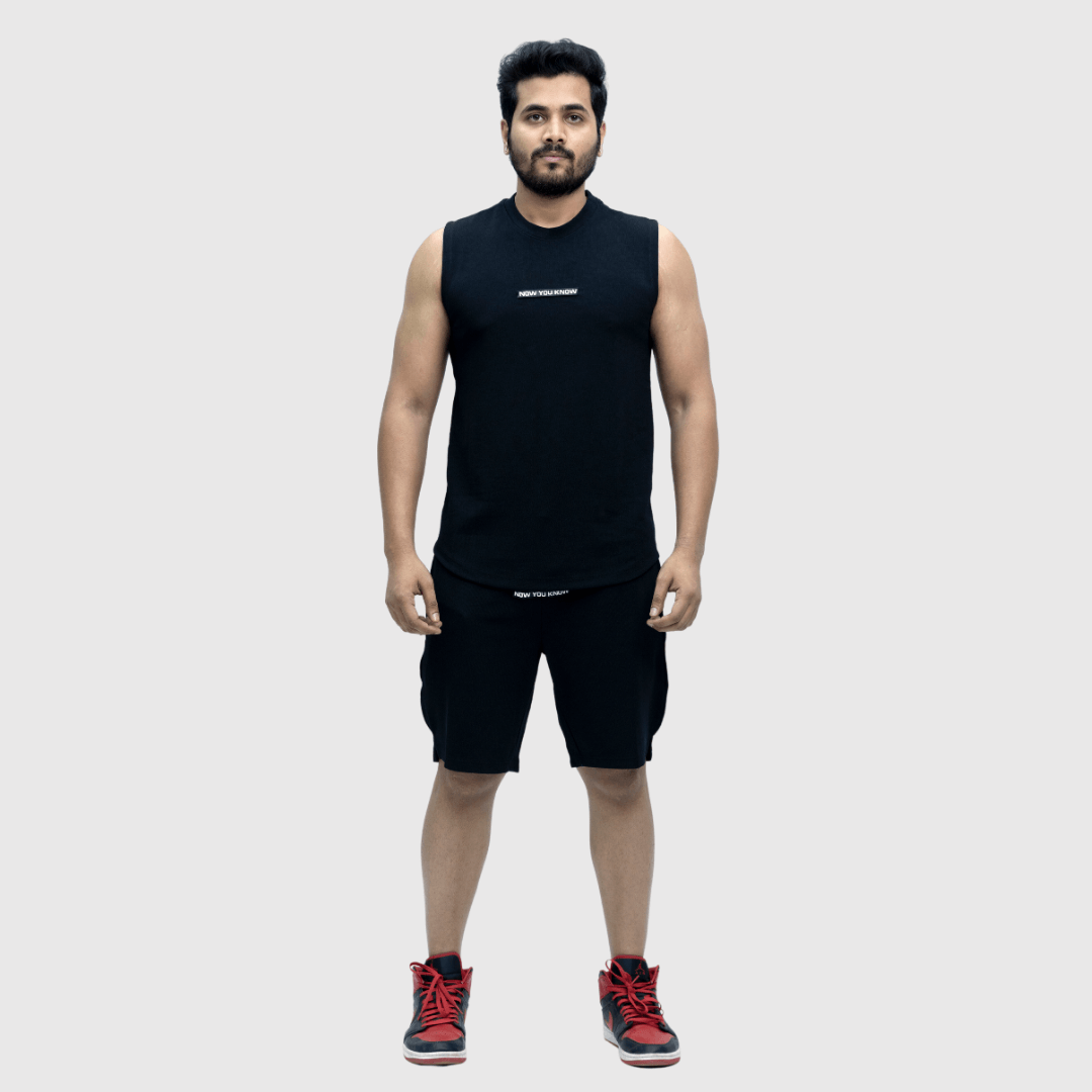 Black Textured Comfortable Fit Sleeveless Vest