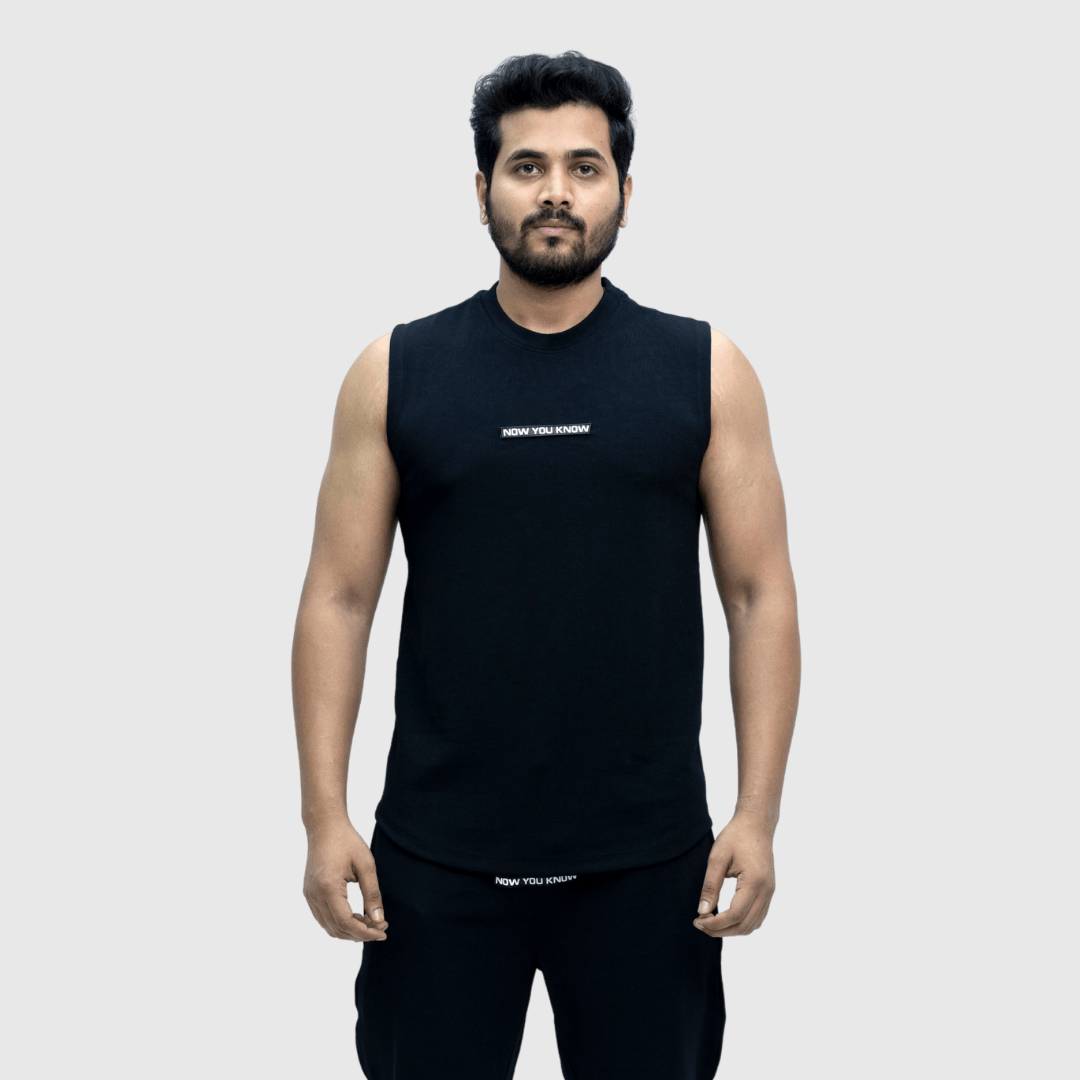 Black Textured Comfortable Fit Sleeveless Vest