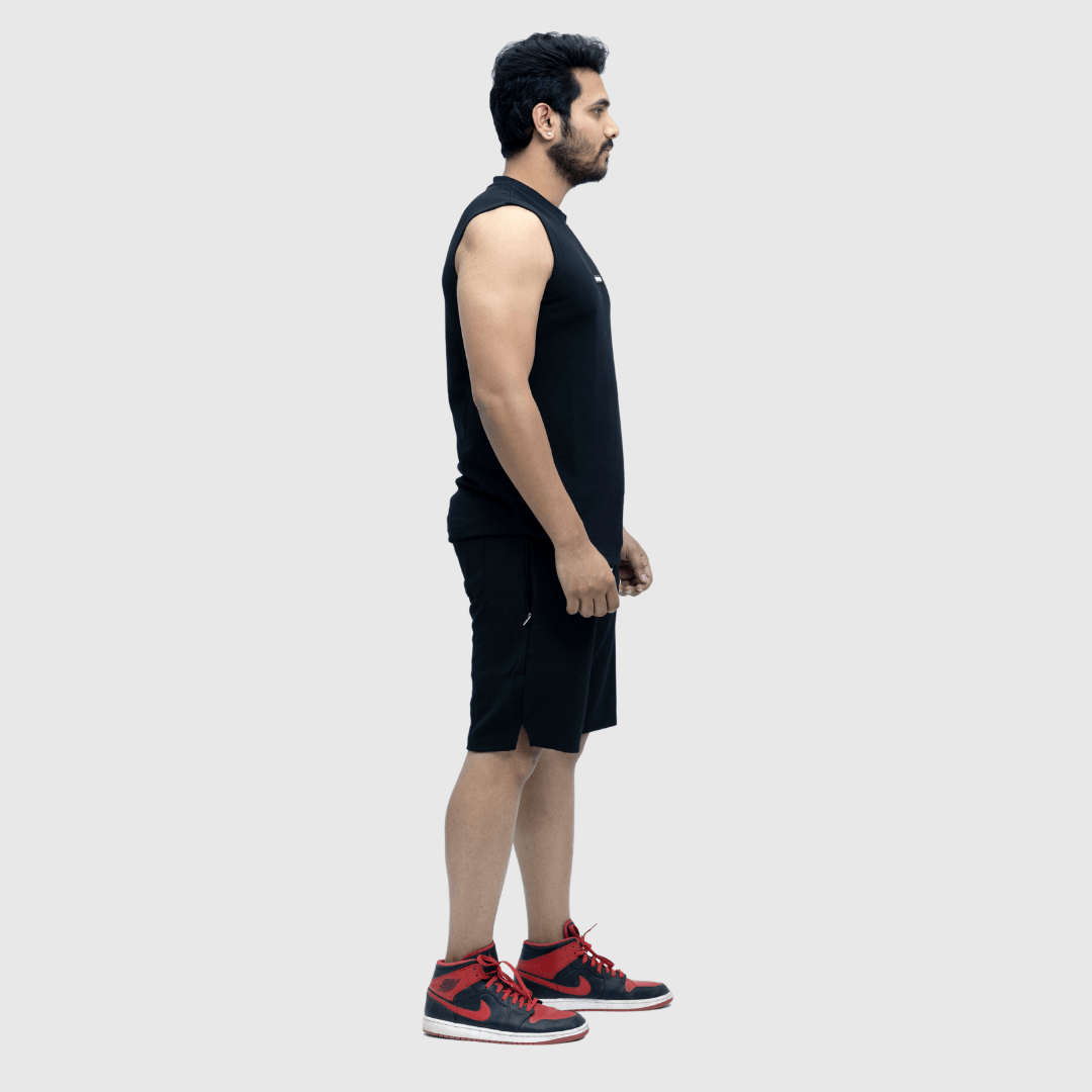 Black Textured Comfortable Fit Sleeveless Vest