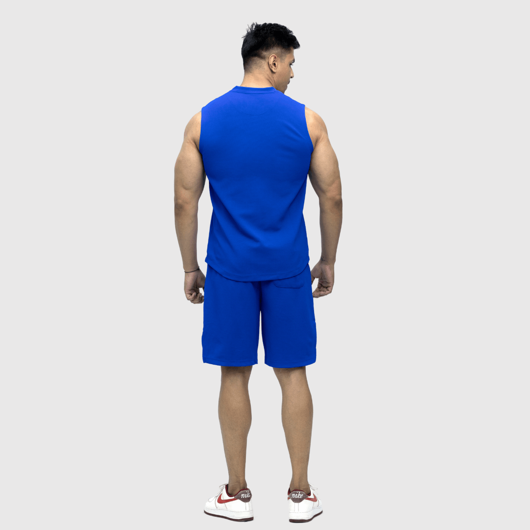 Blue Textured Comfortable Fit Sleeveless T-Shirt