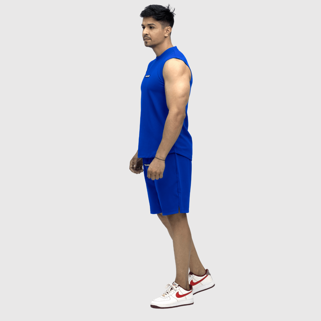 Blue Textured Comfortable Fit Sleeveless T-Shirt