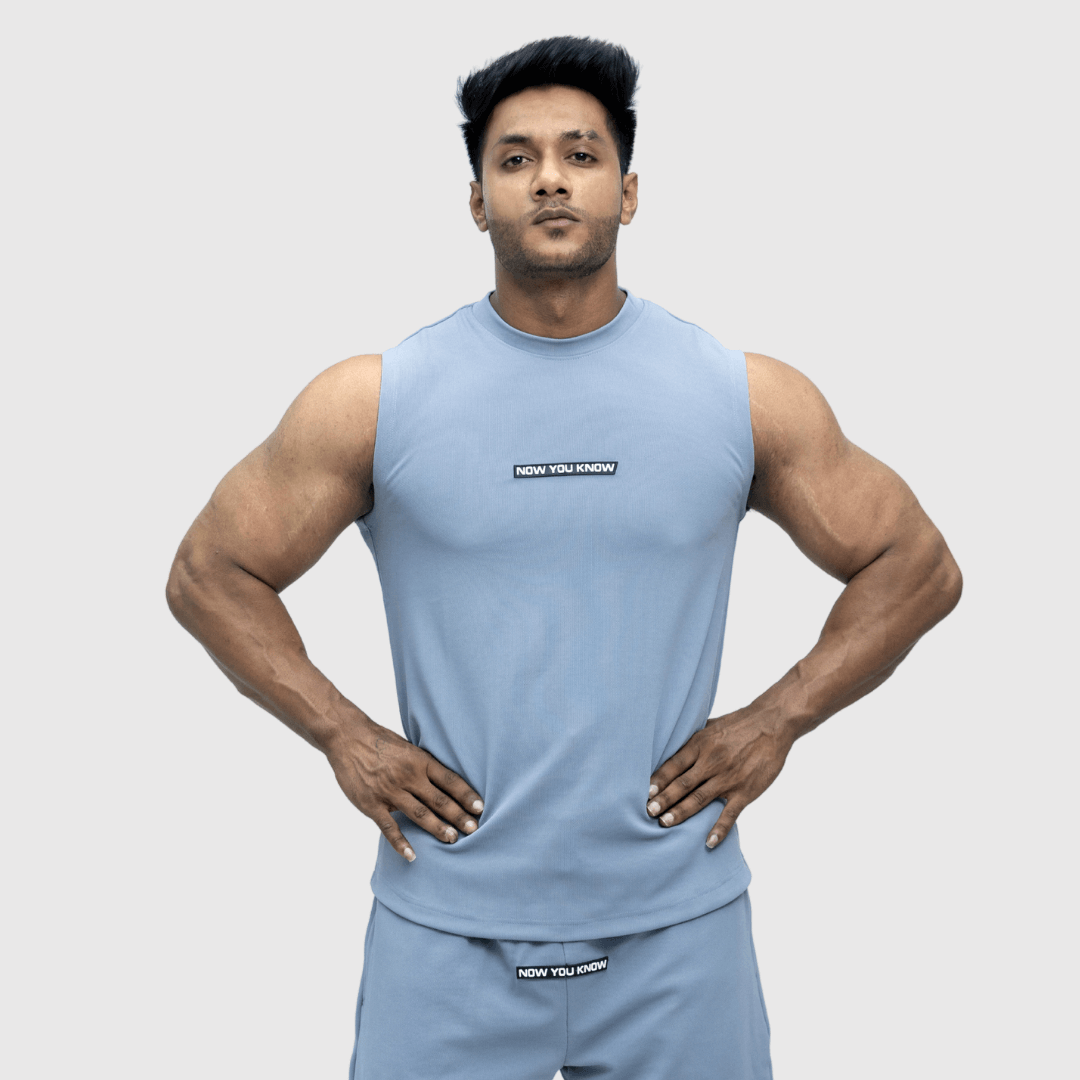 Grey Textured Comfortable Fit Sleeveless T-Shirt