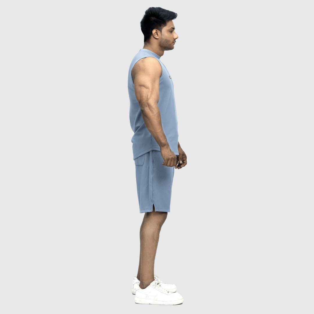 Grey Textured Comfortable Fit Sleeveless T-Shirt