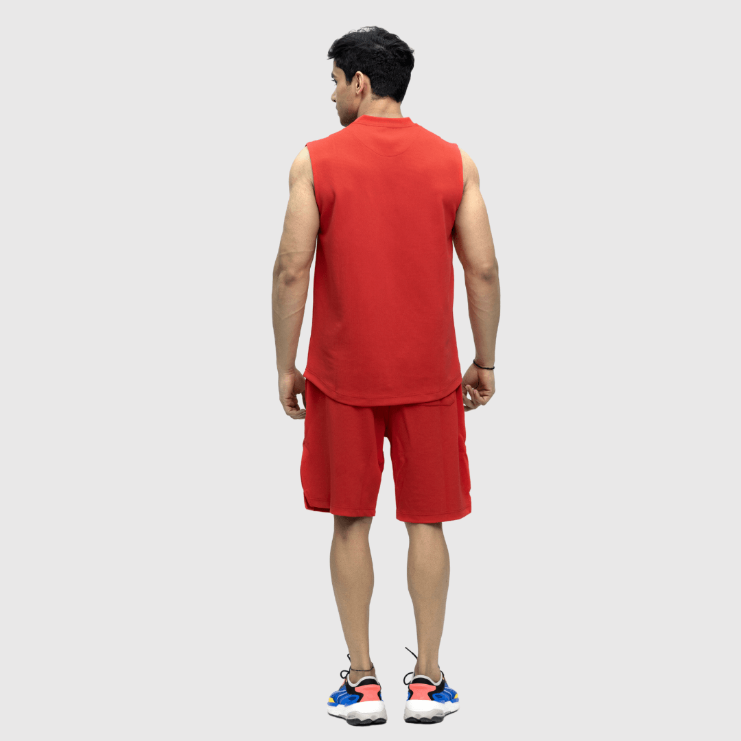Red Textured Comfortable Fit Sleeveless T-Shirt