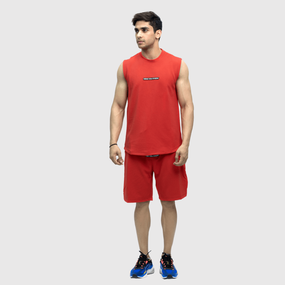 Red Textured Comfortable Fit Sleeveless T-Shirt