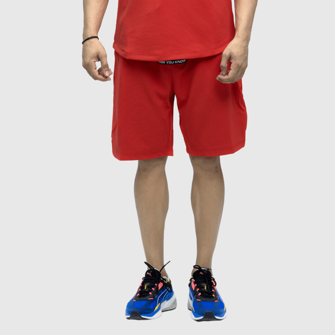 Red Textured Comfortable Fit Shorts