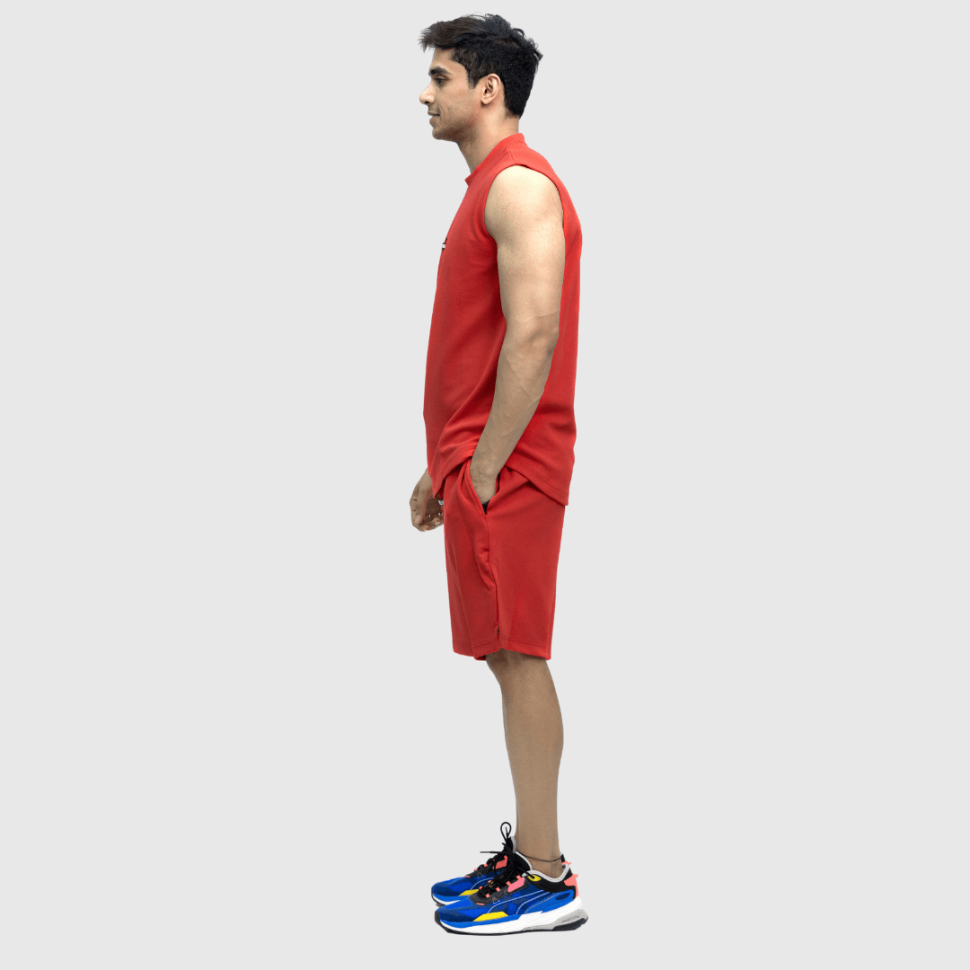 Red Textured Comfortable Fit Sleeveless T-Shirt