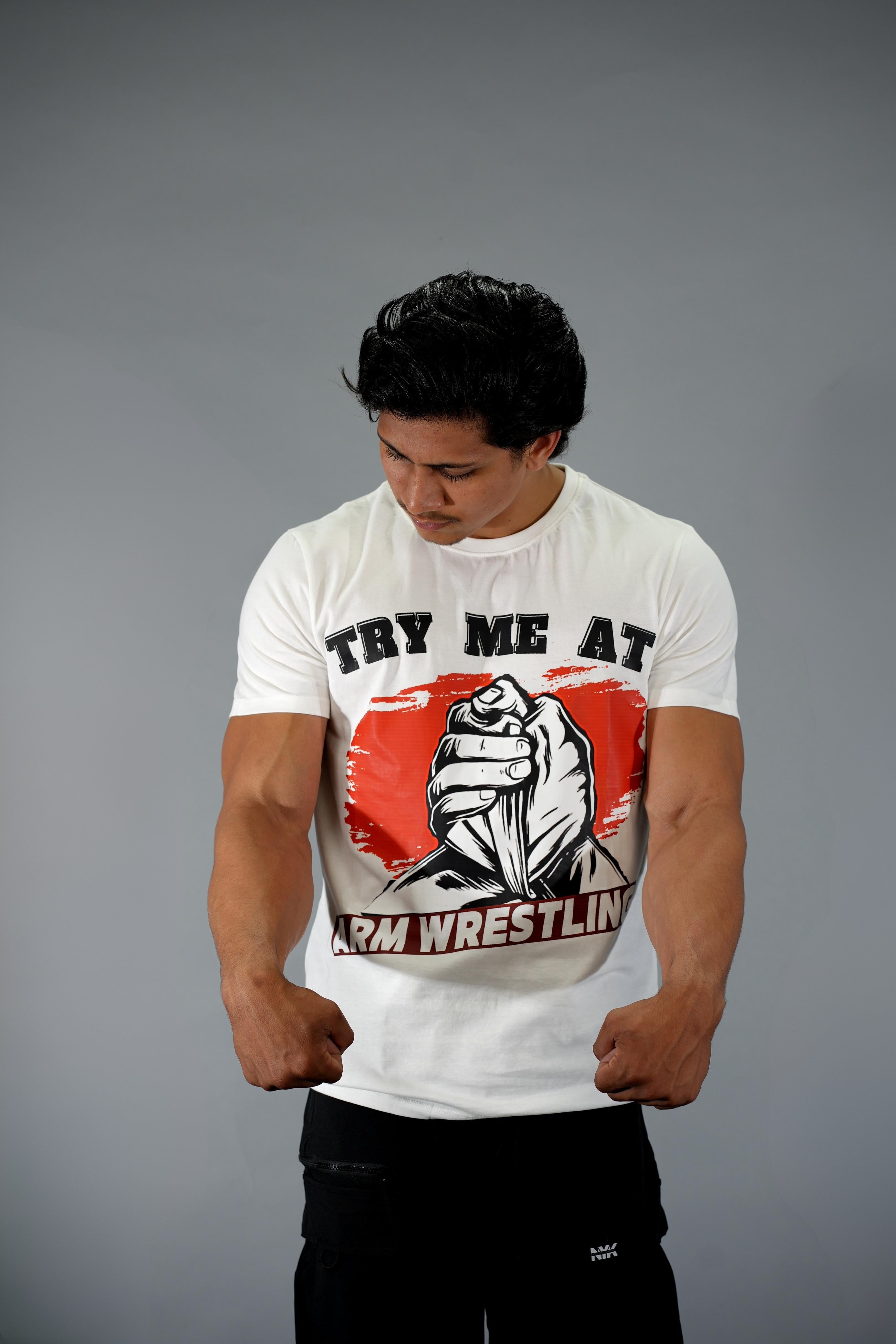 Try Me At Arm Wrestling Regular Fit T-Shirt