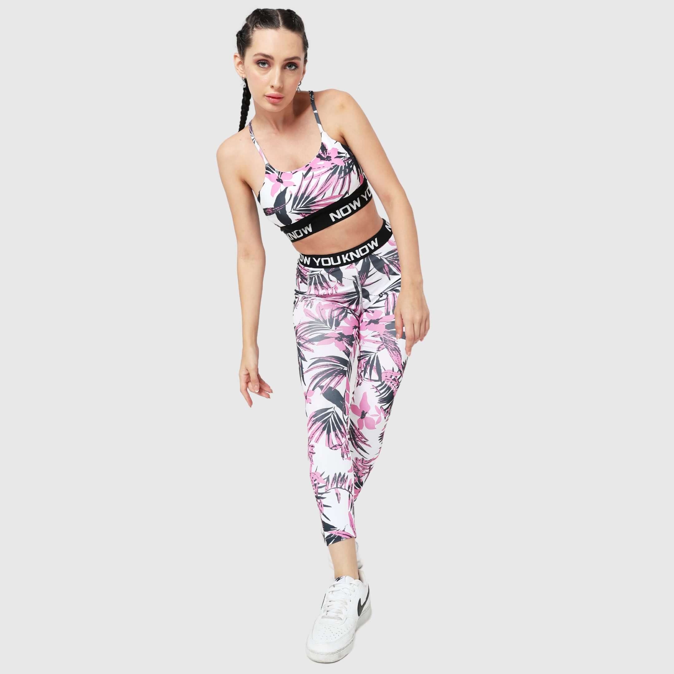 NYK Printed Low-Impact Mesh Sports Bra & High Waist Gym Tights