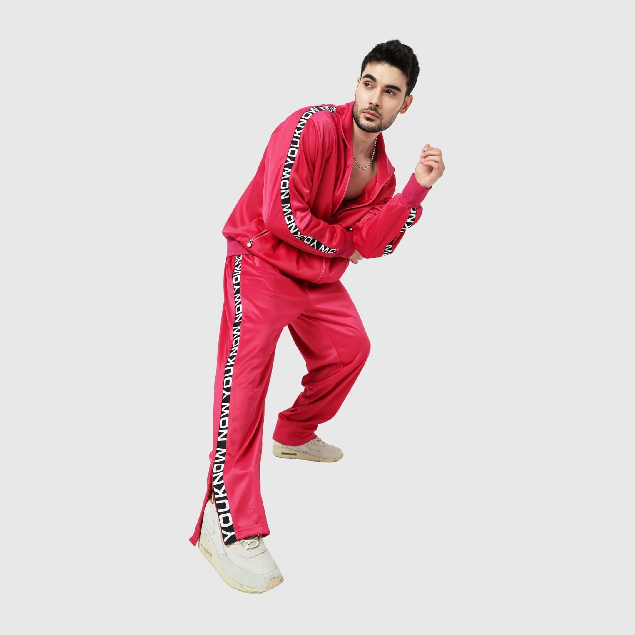 Red Solid Straight Fit Track Pants