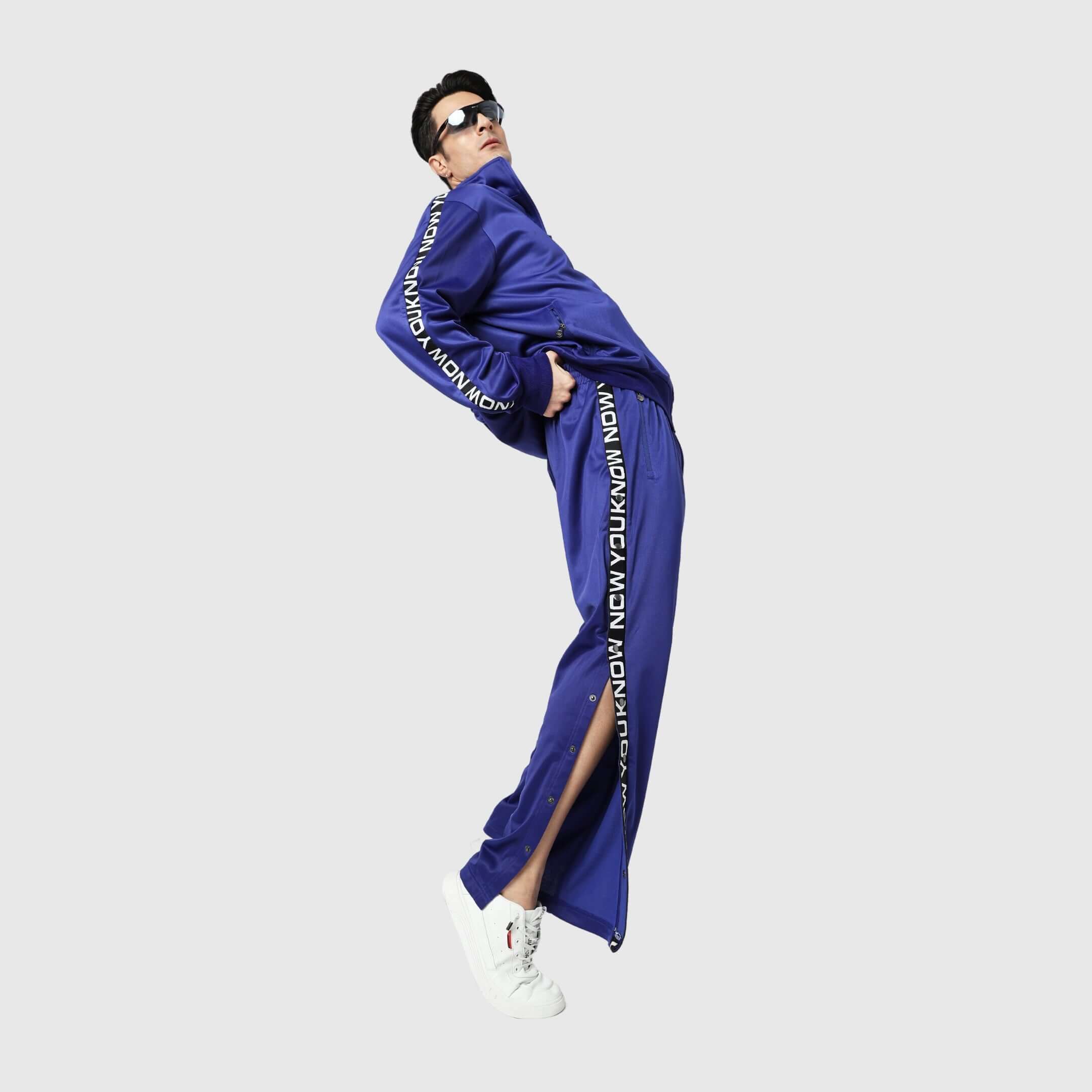 NYK Polyester Snap Button Track Pants - Blue