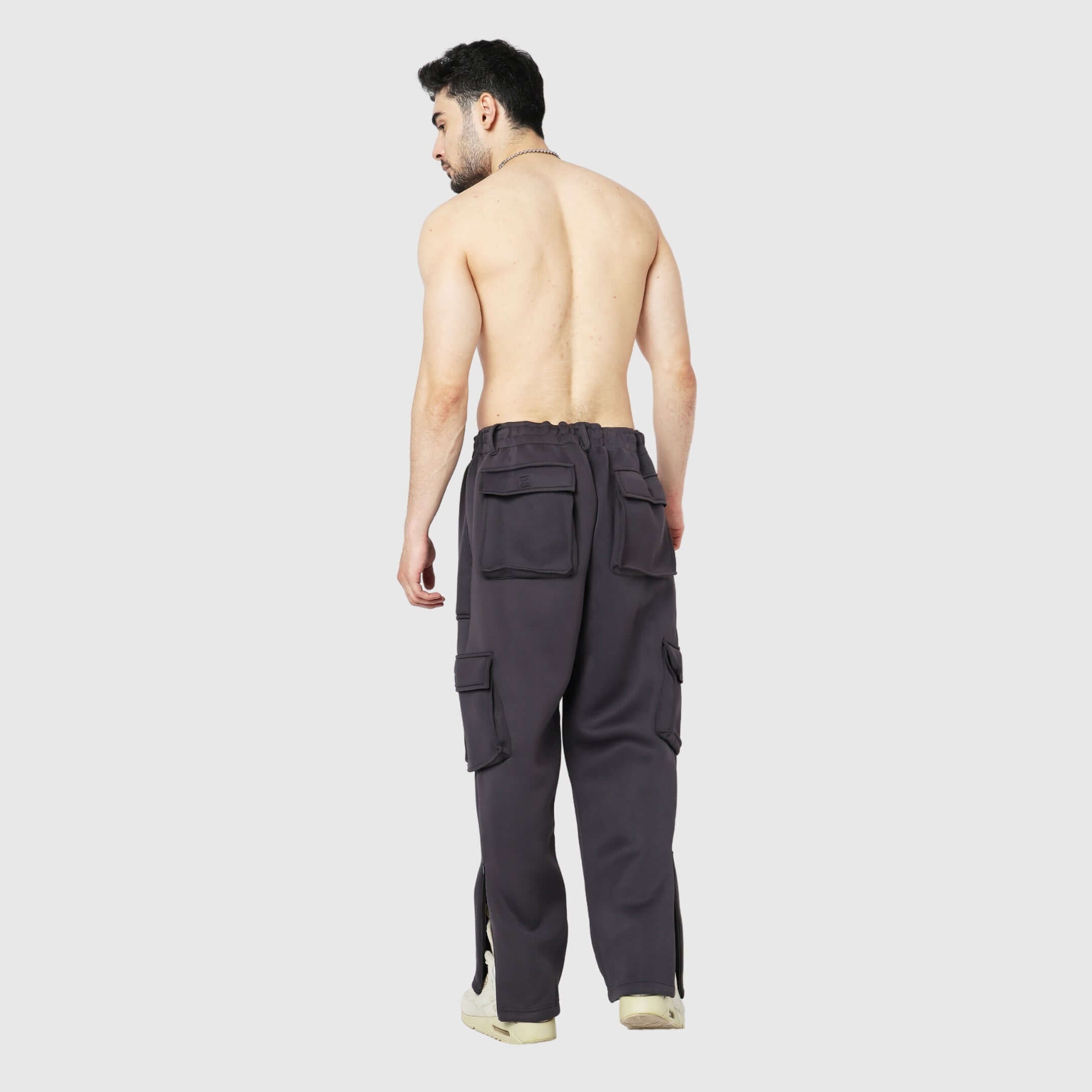 Grey Solid Straight Fit Cargo Pants