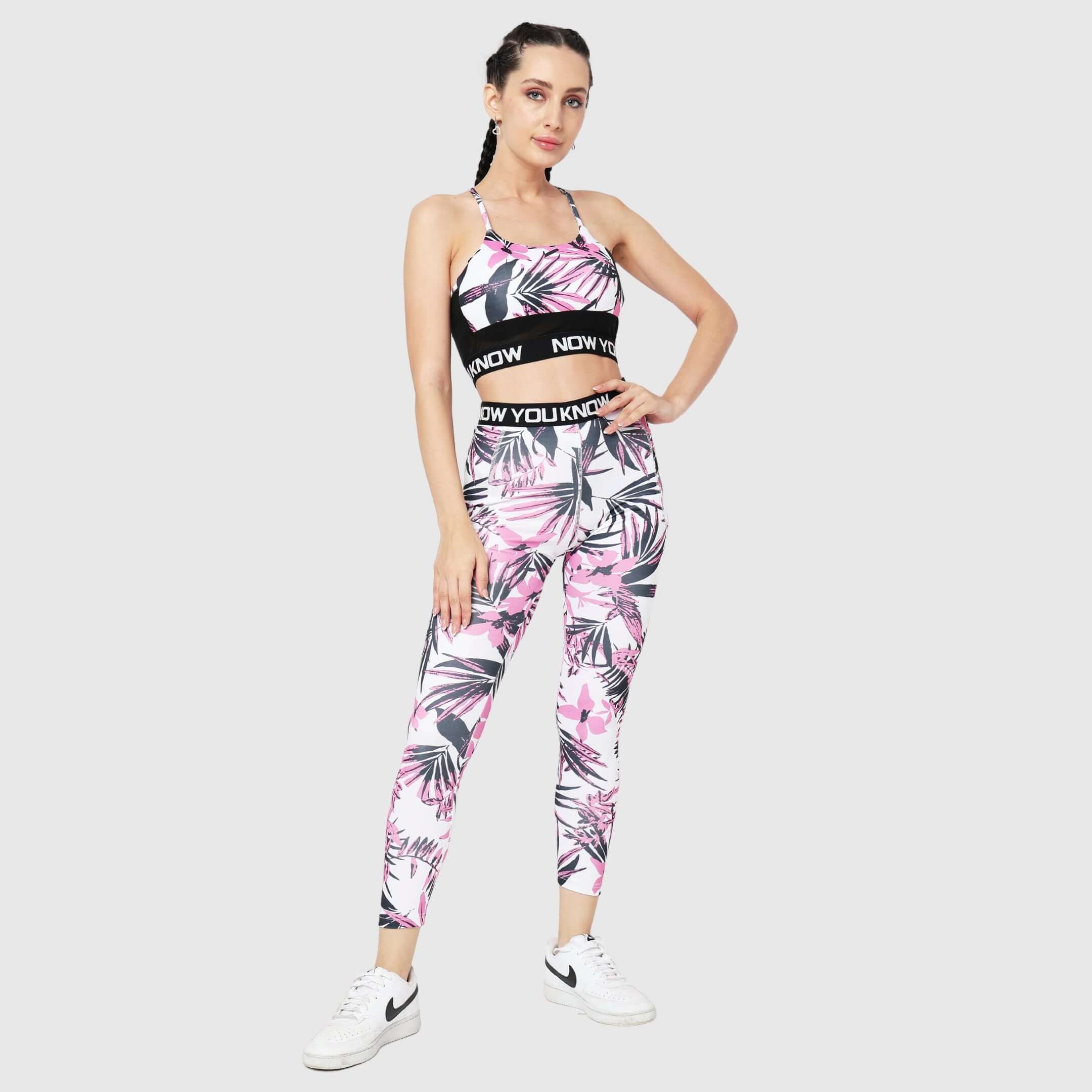 NYK Printed Low-Impact Mesh Sports Bra & High Waist Gym Tights