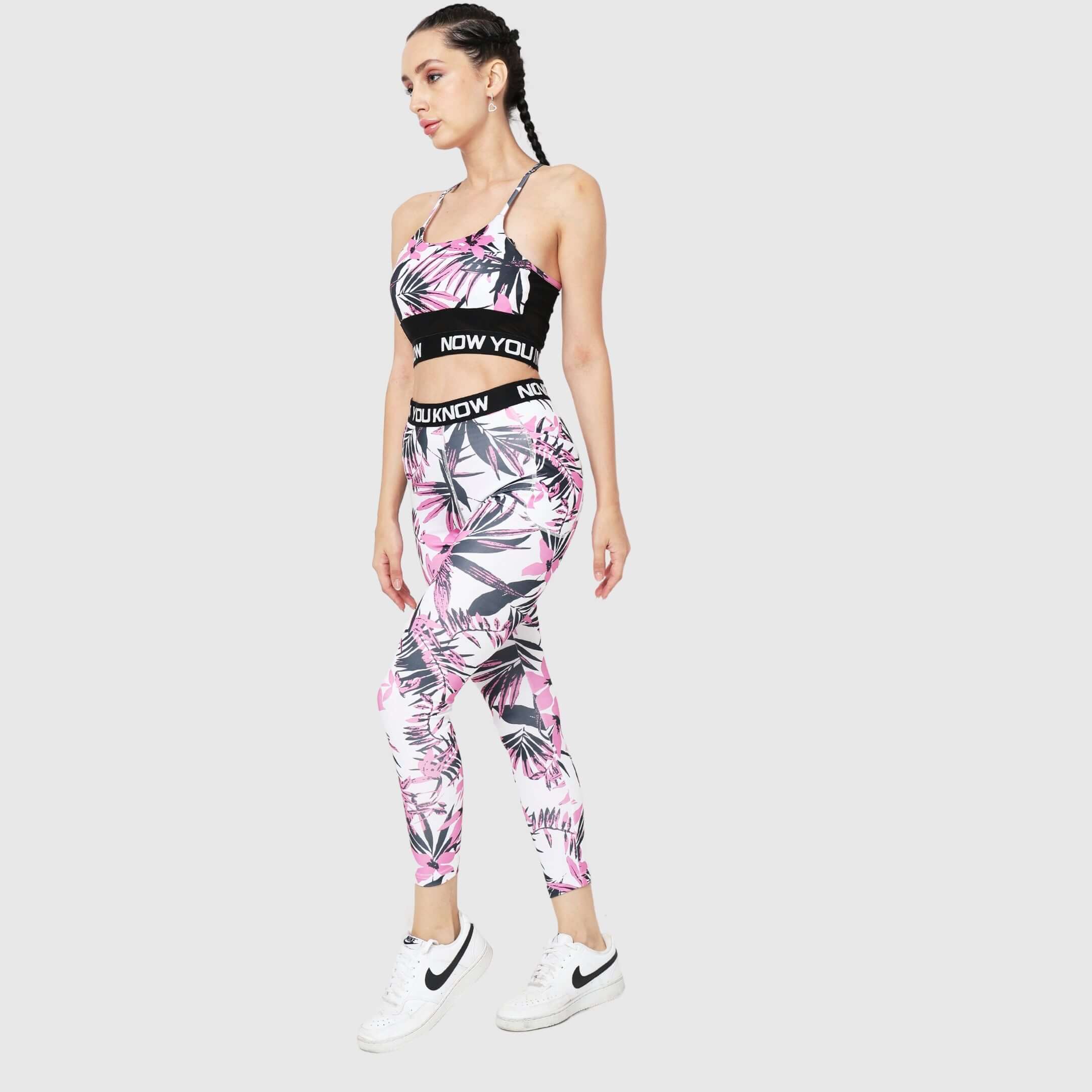 NYK Printed Low-Impact Mesh Sports Bra & High Waist Gym Tights