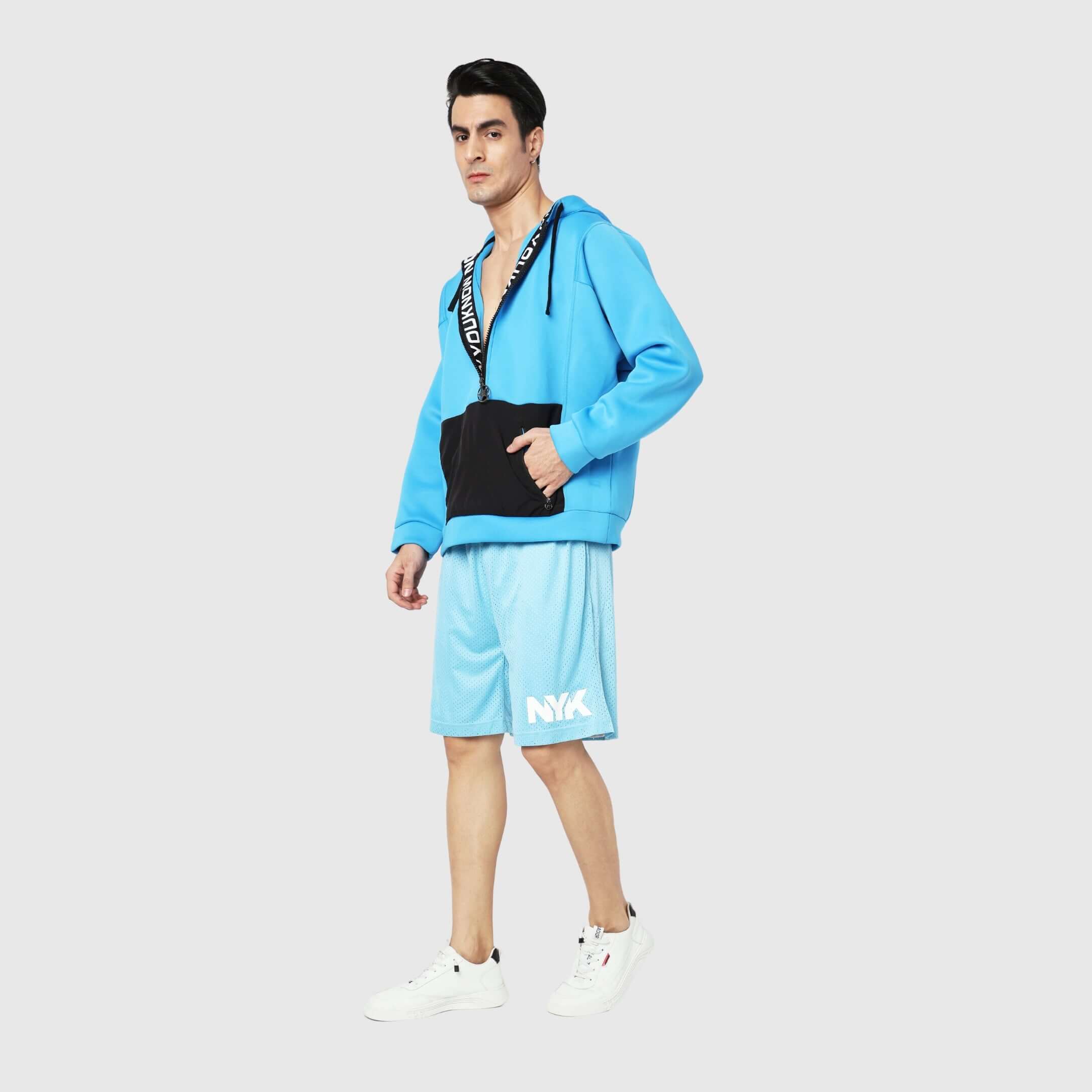 Cyan Solid Comfortable Fit Zipper Hoodie