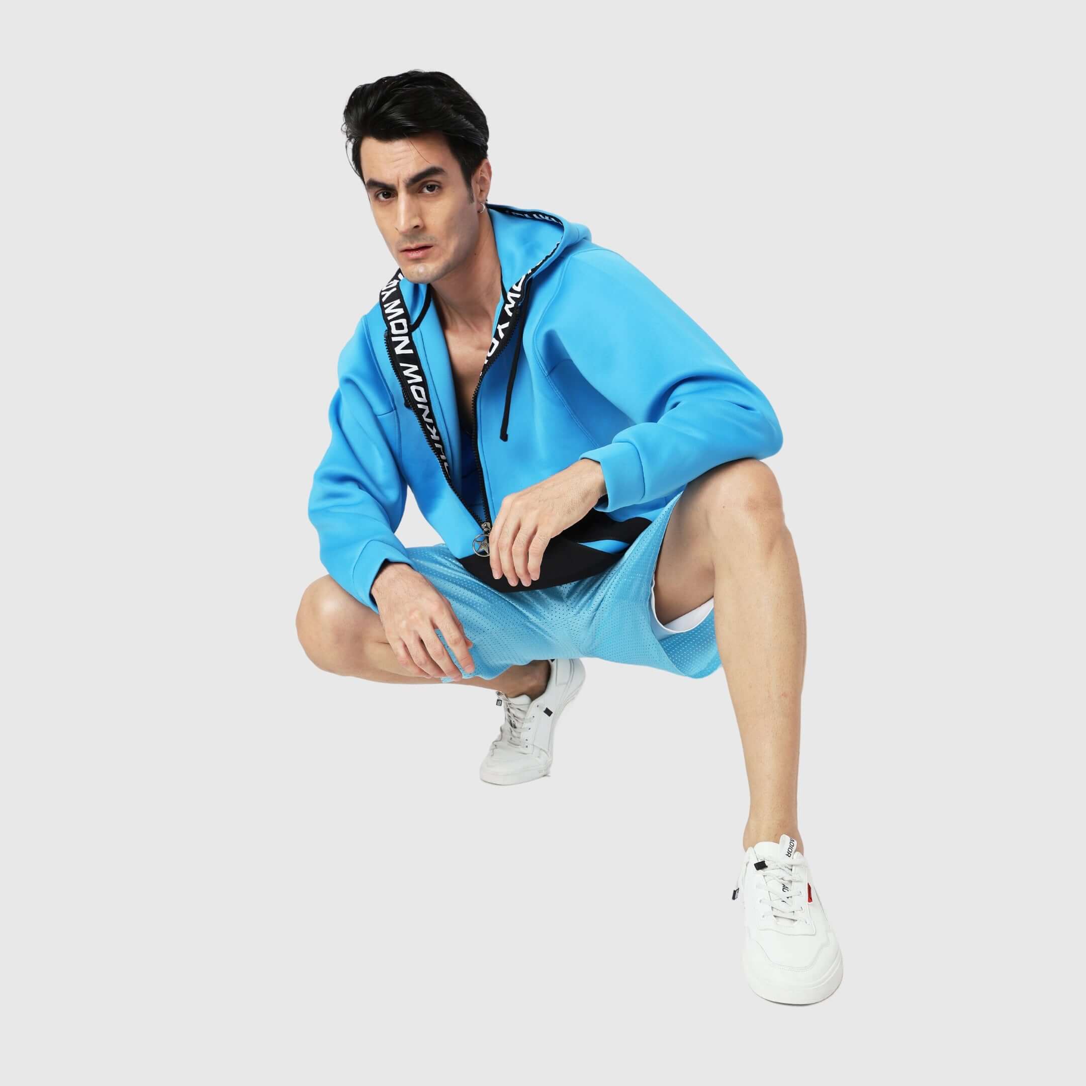 Cyan Solid Comfortable Fit Zipper Hoodie