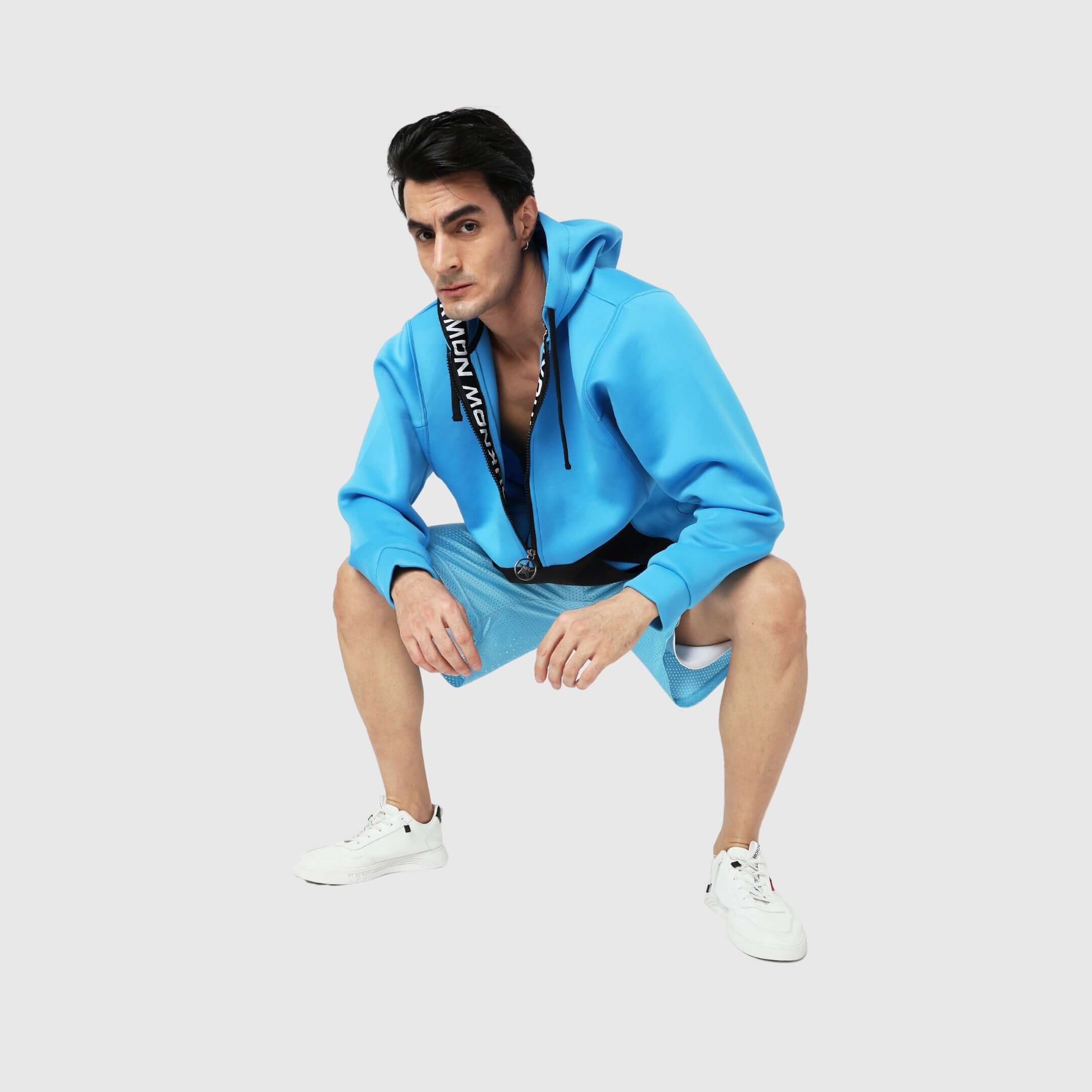 Cyan Solid Comfortable Fit Zipper Hoodie