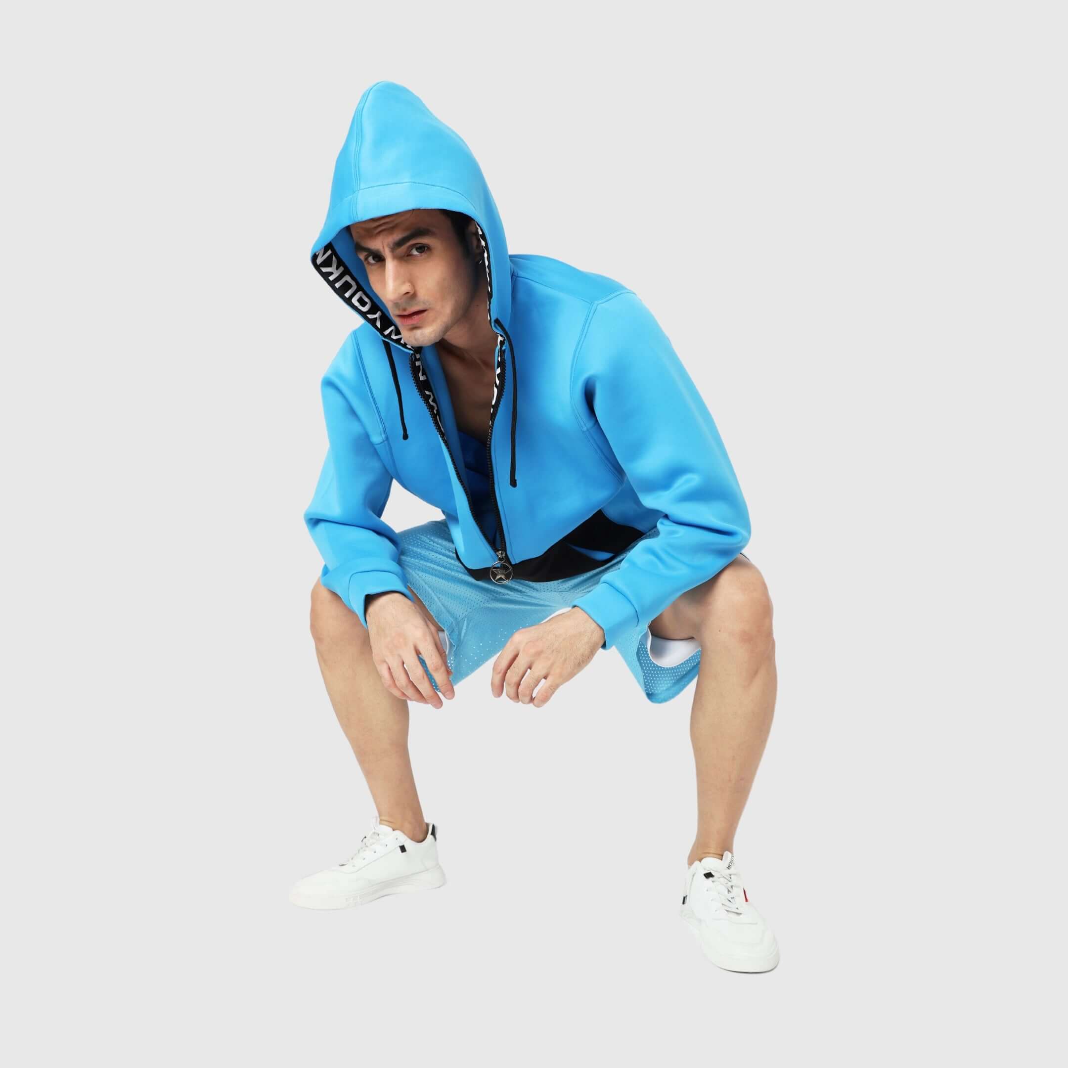 Cyan Solid Comfortable Fit Zipper Hoodie