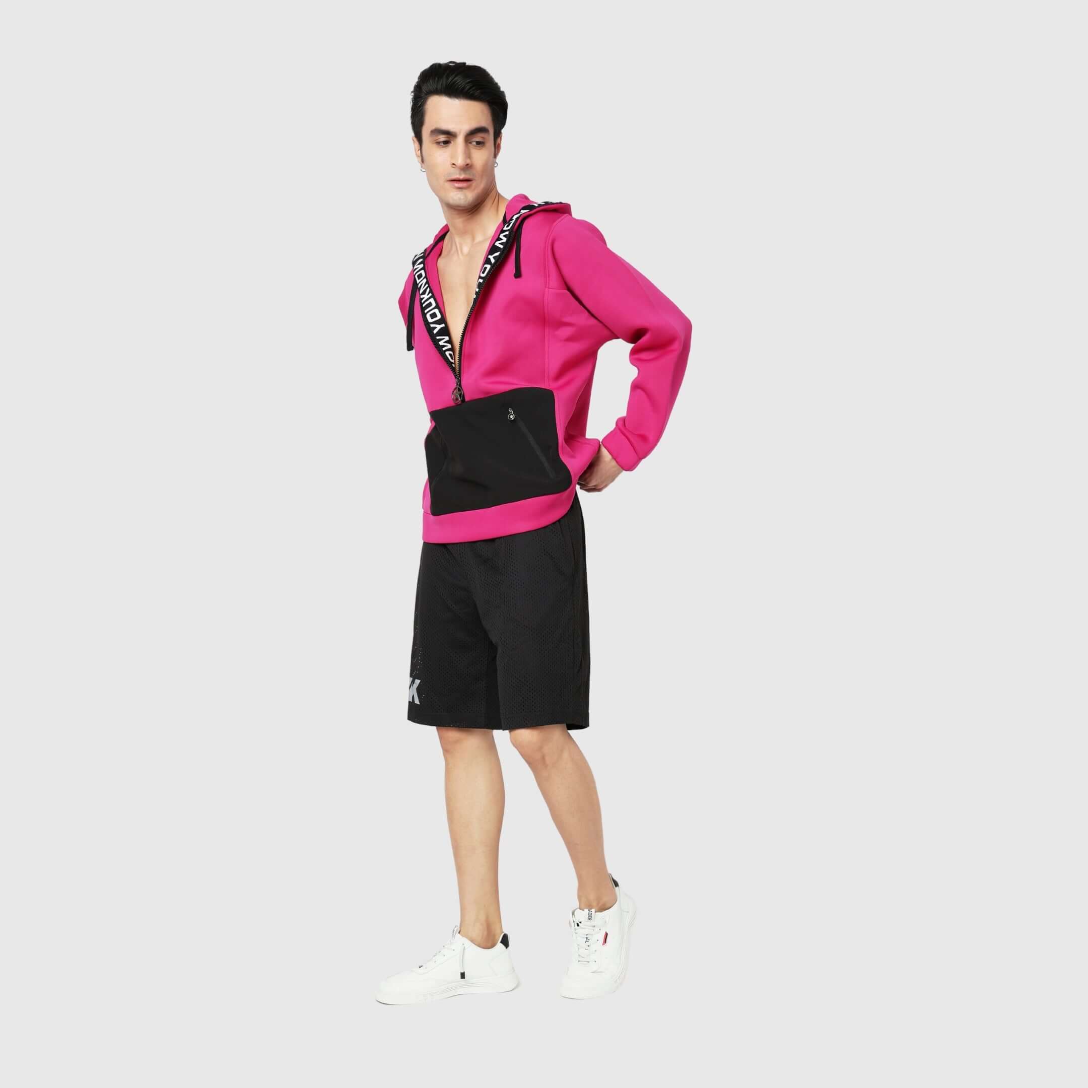 Hot Pink Solid Comfortable Fit Zipper Hoodie