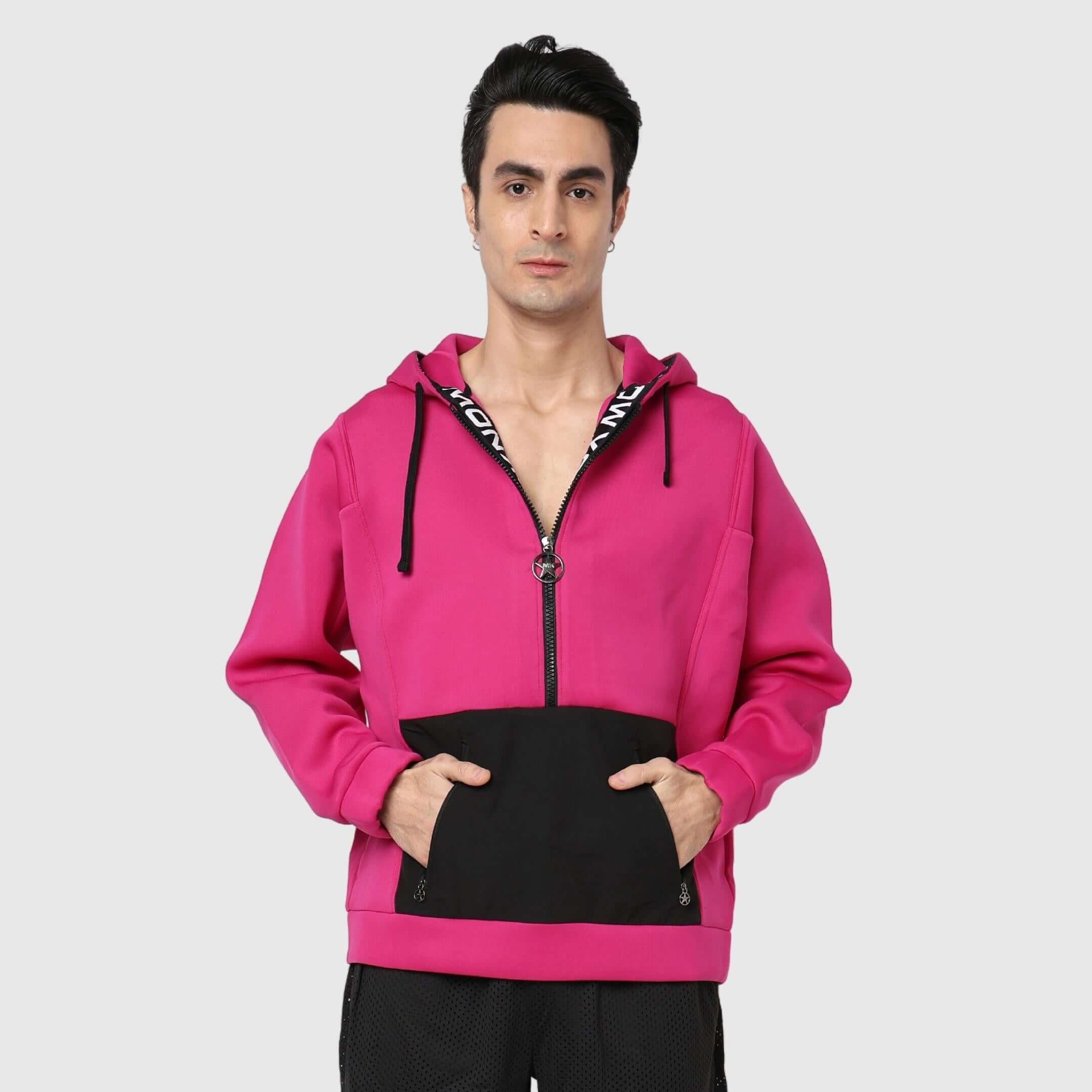Hot Pink Solid Comfortable Fit Zipper Hoodie