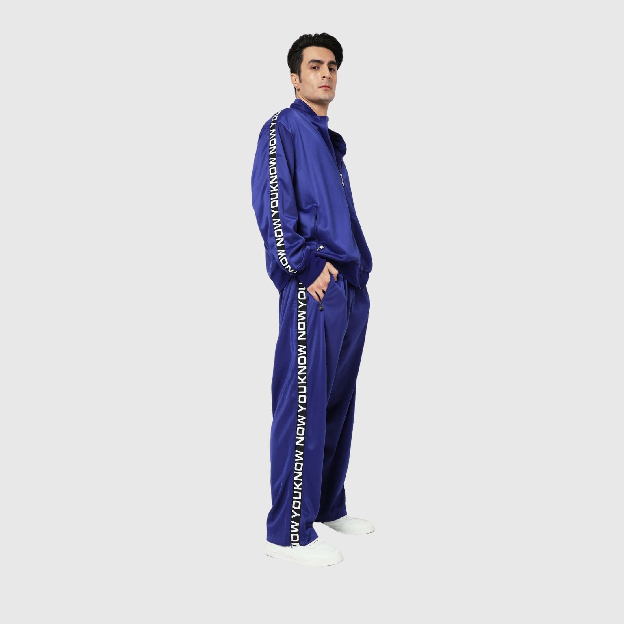 Blue Solid Straight Fit Track Pants
